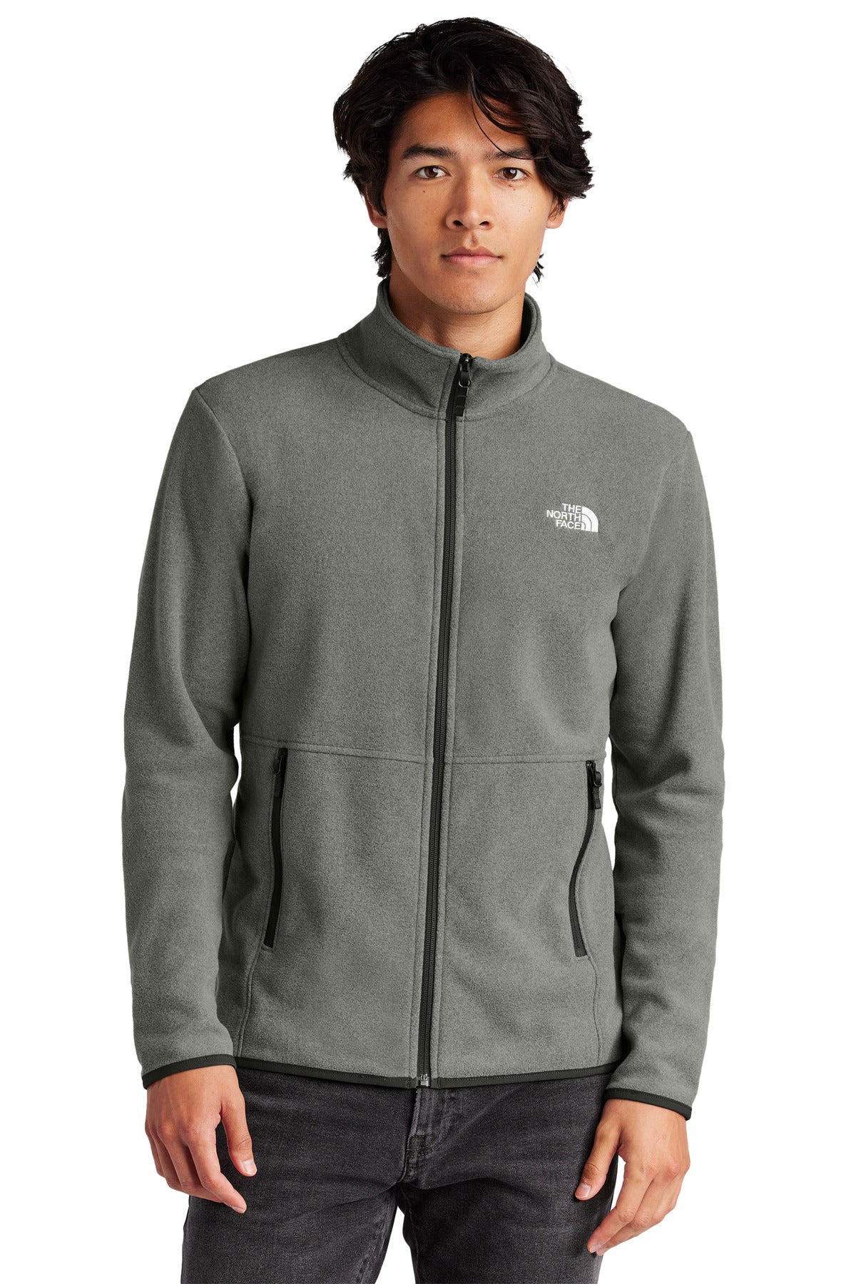 Custom TNF Medium Grey Heather Glacier Full-Zip Fleece Jacket NF0A7V4J, personalized by SanCanDo Swag in Argyle, TX