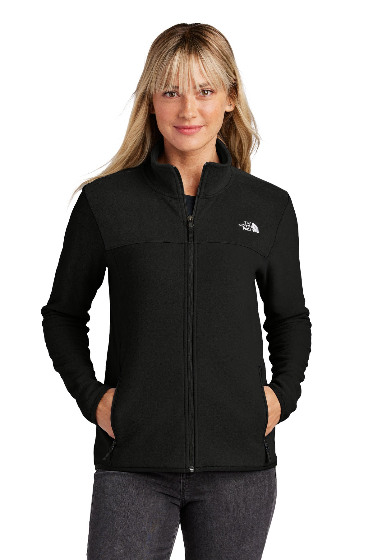 Custom TNF Black Women's Glacier Full-Zip Fleece Jacket NF0A7V4K, personalized by SanCanDo Swag in Argyle, TX