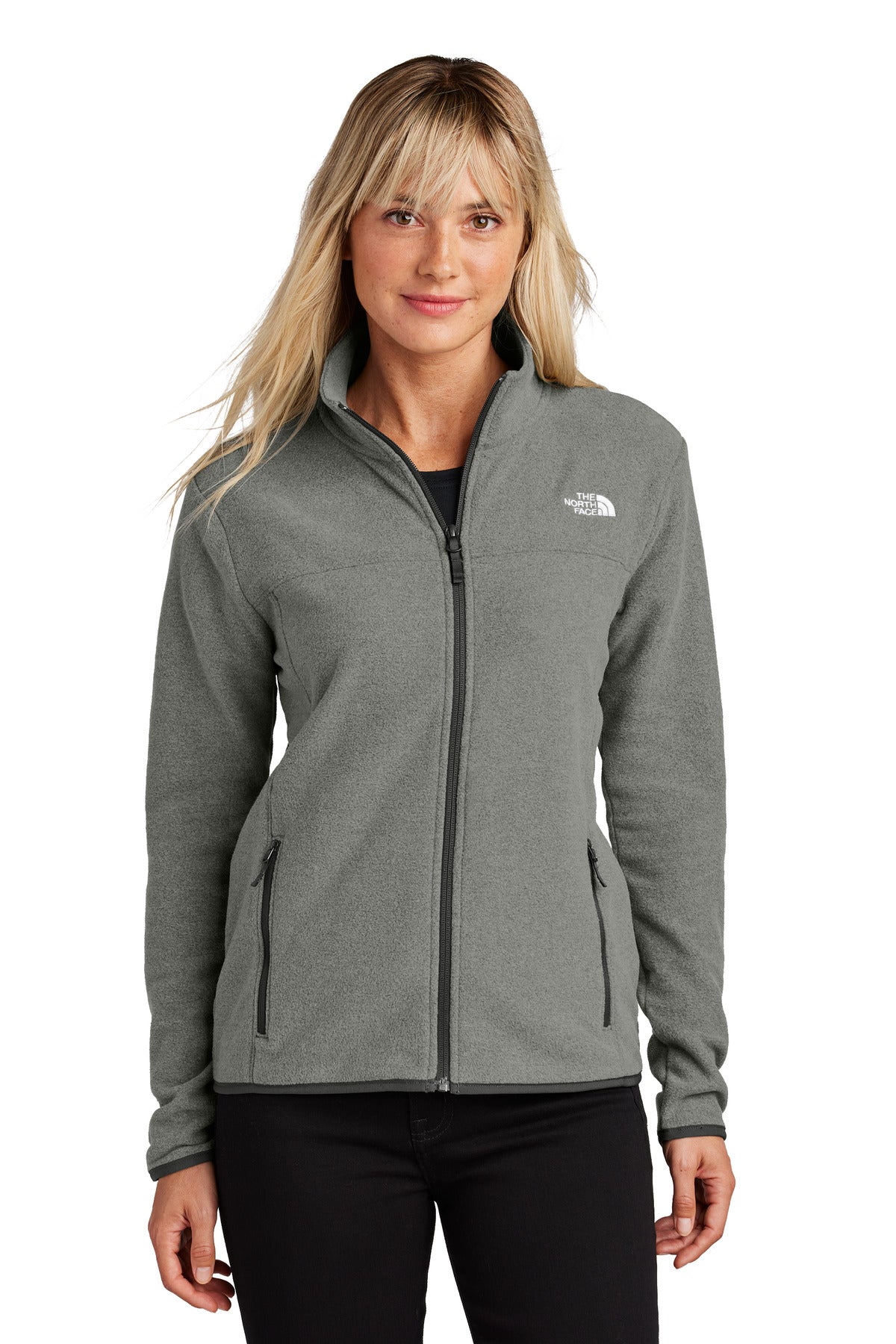 Custom TNF Medium Grey Heather Women's Glacier Full-Zip Fleece Jacket NF0A7V4K, personalized by SanCanDo Swag in Argyle, TX
