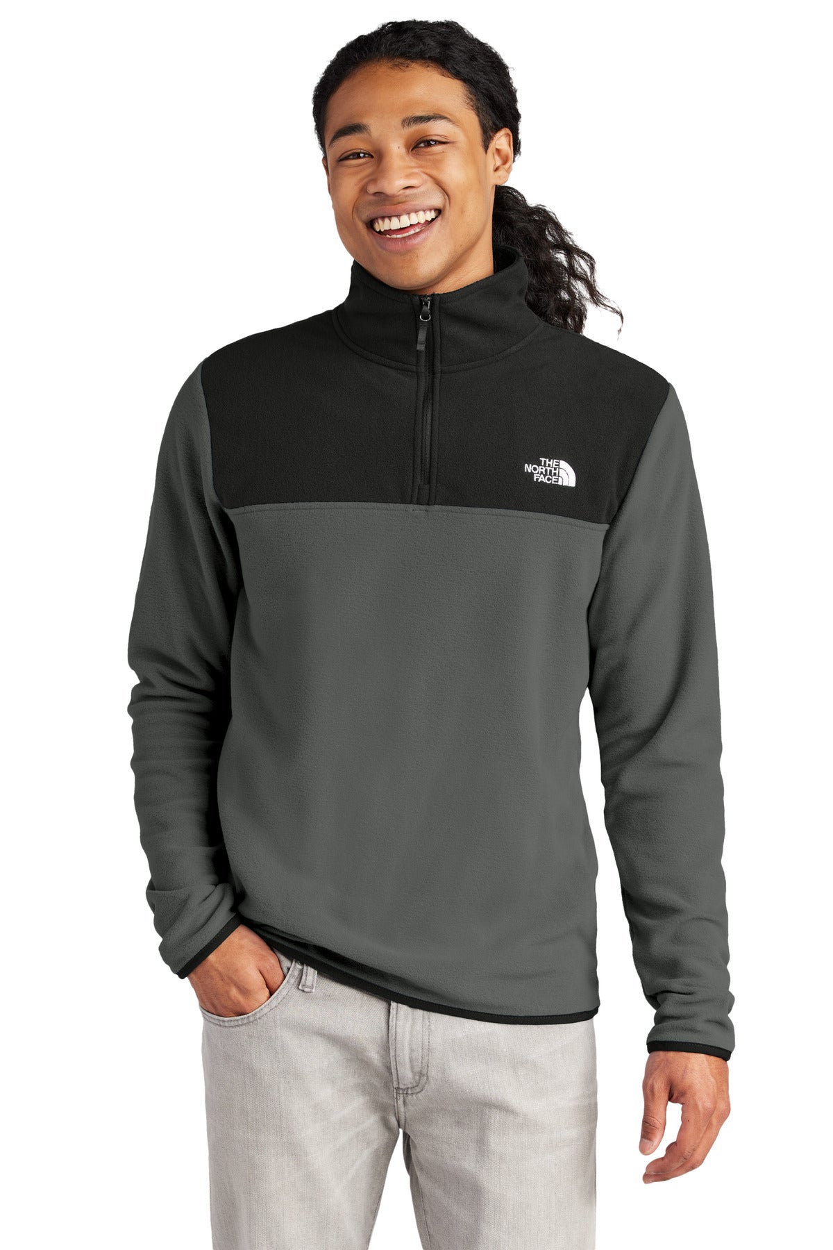 Custom Asphalt Grey/ TNF Black Glacier 1/4-Zip Fleece NF0A7V4L, personalized by SanCanDo Swag in Argyle, TX