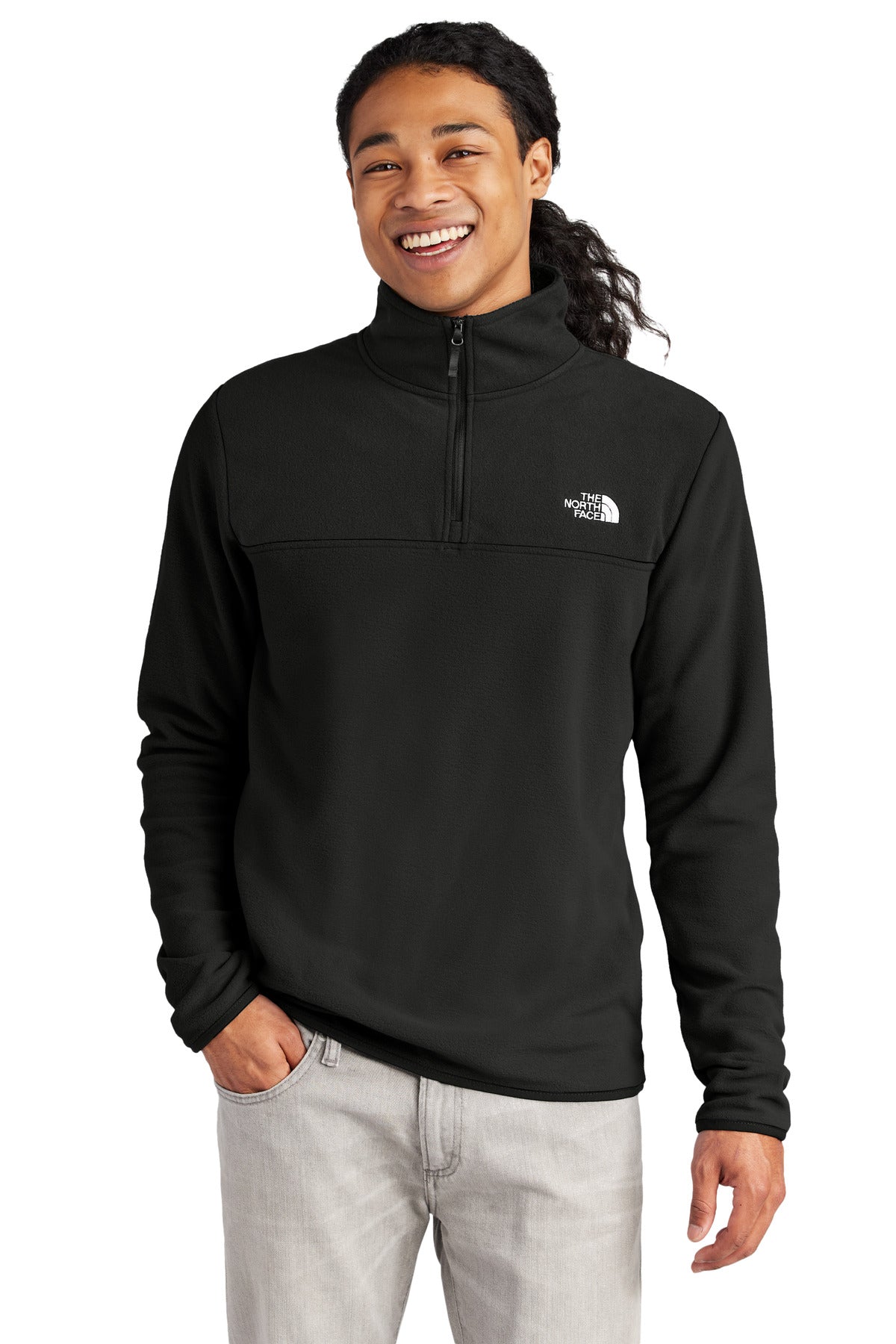 Custom TNF Black Glacier 1/4-Zip Fleece NF0A7V4L, personalized by SanCanDo Swag in Argyle, TX