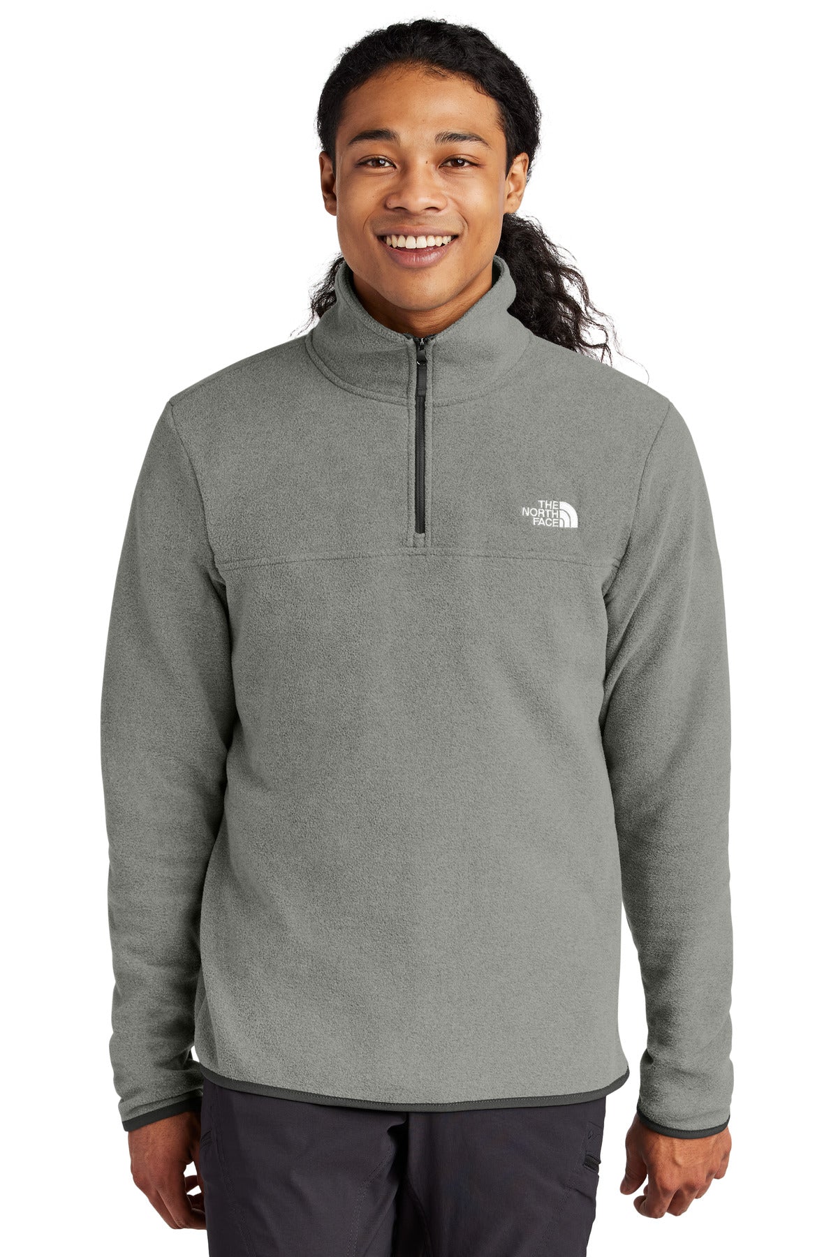 Custom TNF Medium Grey Heather Glacier 1/4-Zip Fleece NF0A7V4L, personalized by SanCanDo Swag in Argyle, TX
