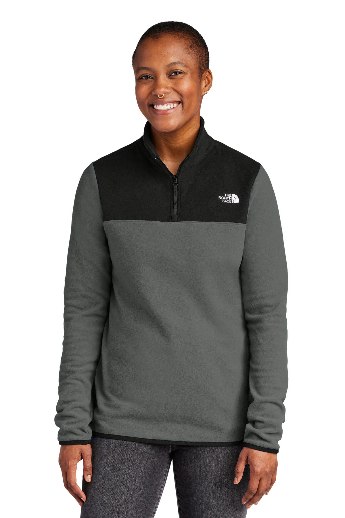 Custom Asphalt Grey/ TNF Black Women's Glacier 1/4-Zip Fleece NF0A7V4M, personalized by SanCanDo Swag in Argyle, TX