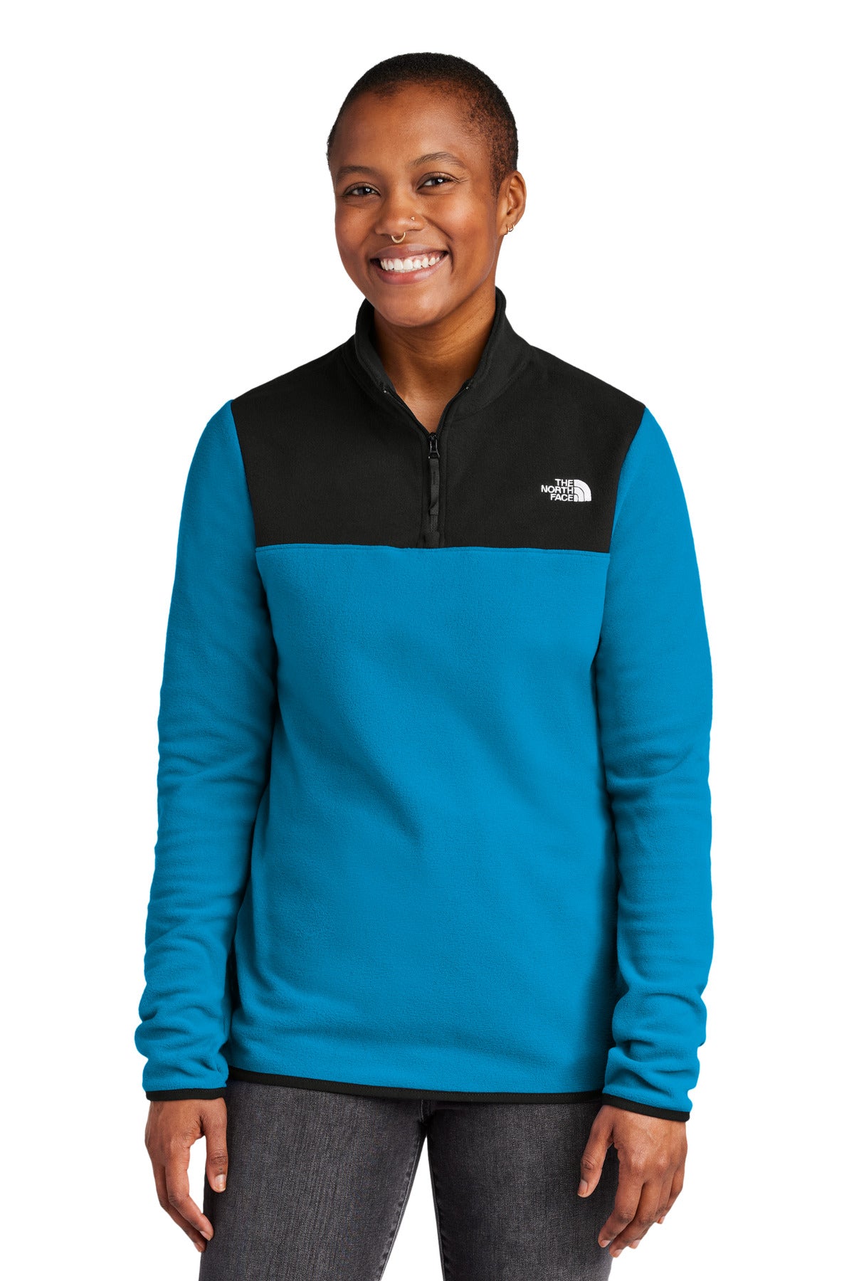 Custom Hero Blue/ TNF Black Women's Glacier 1/4-Zip Fleece NF0A7V4M, personalized by SanCanDo Swag in Argyle, TX