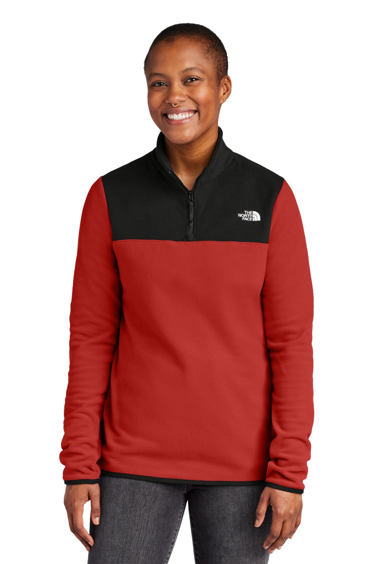 Custom Rage Red / TNF Black Women's Glacier 1/4-Zip Fleece NF0A7V4M, personalized by SanCanDo Swag in Argyle, TX