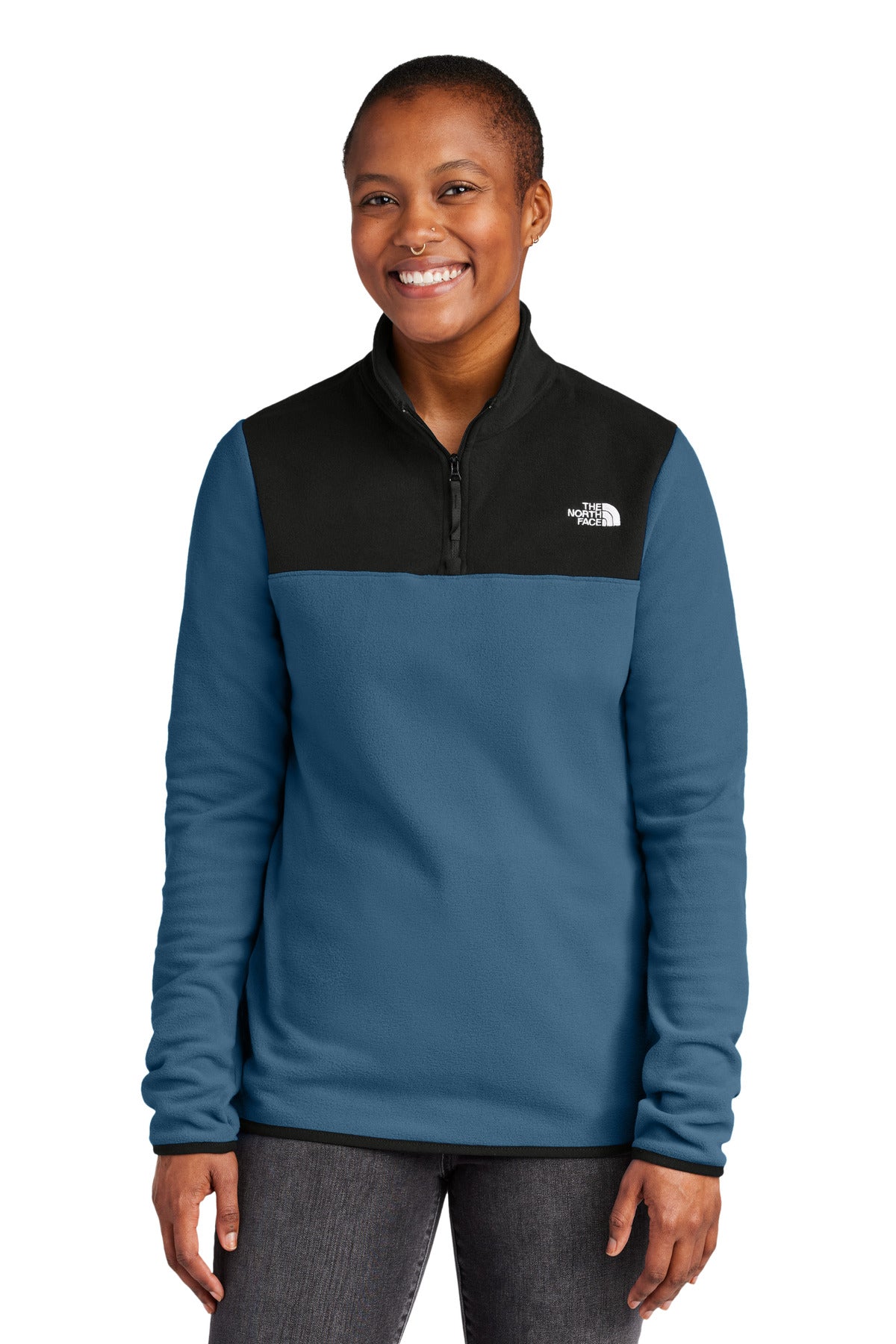 Custom Shady Blue/ TNF Black Women's Glacier 1/4-Zip Fleece NF0A7V4M, personalized by SanCanDo Swag in Argyle, TX
