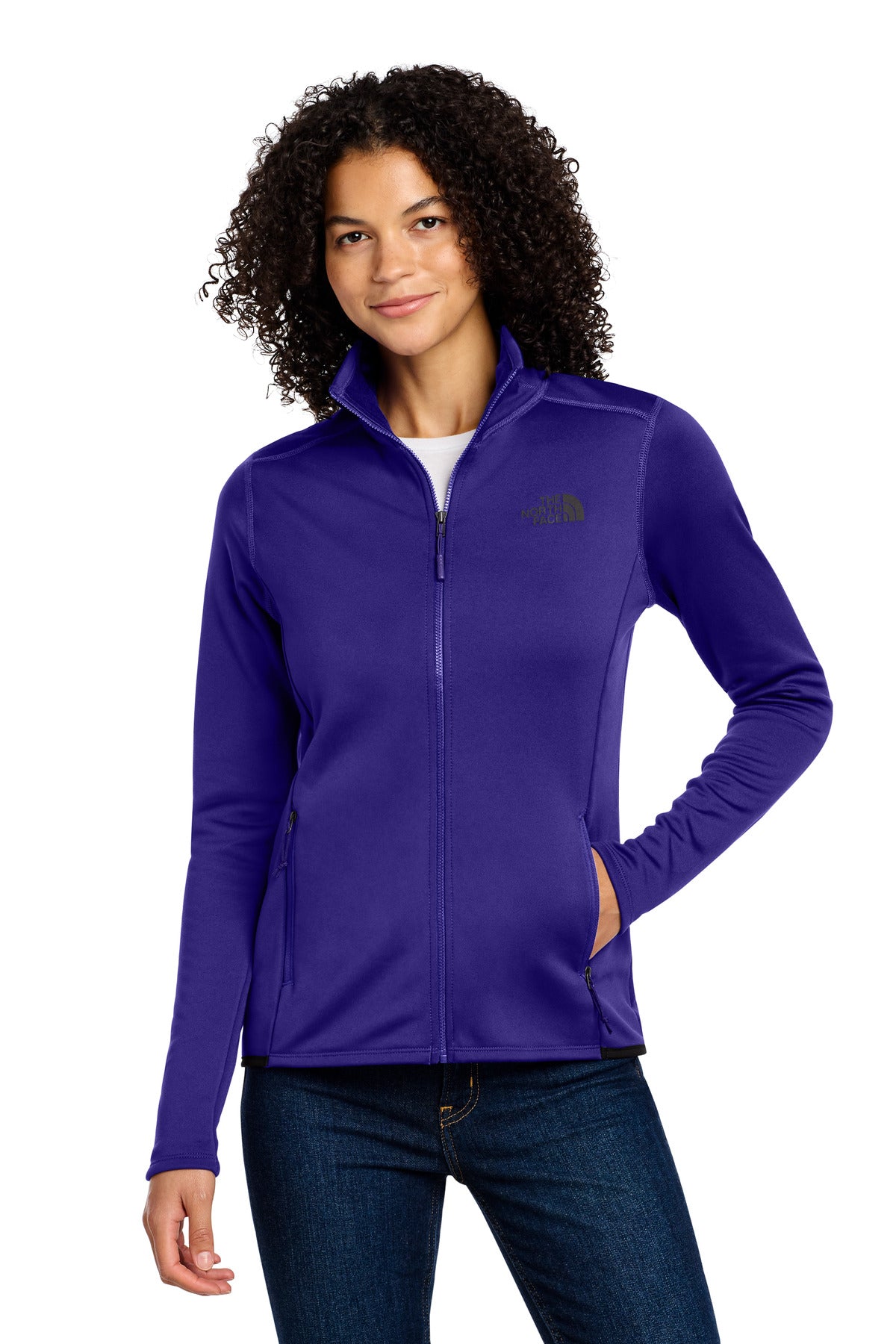 Custom Lapis Blue Women's Skyline Full-Zip Fleece Jacket NF0A7V62, personalized by SanCanDo Swag in Argyle, TX