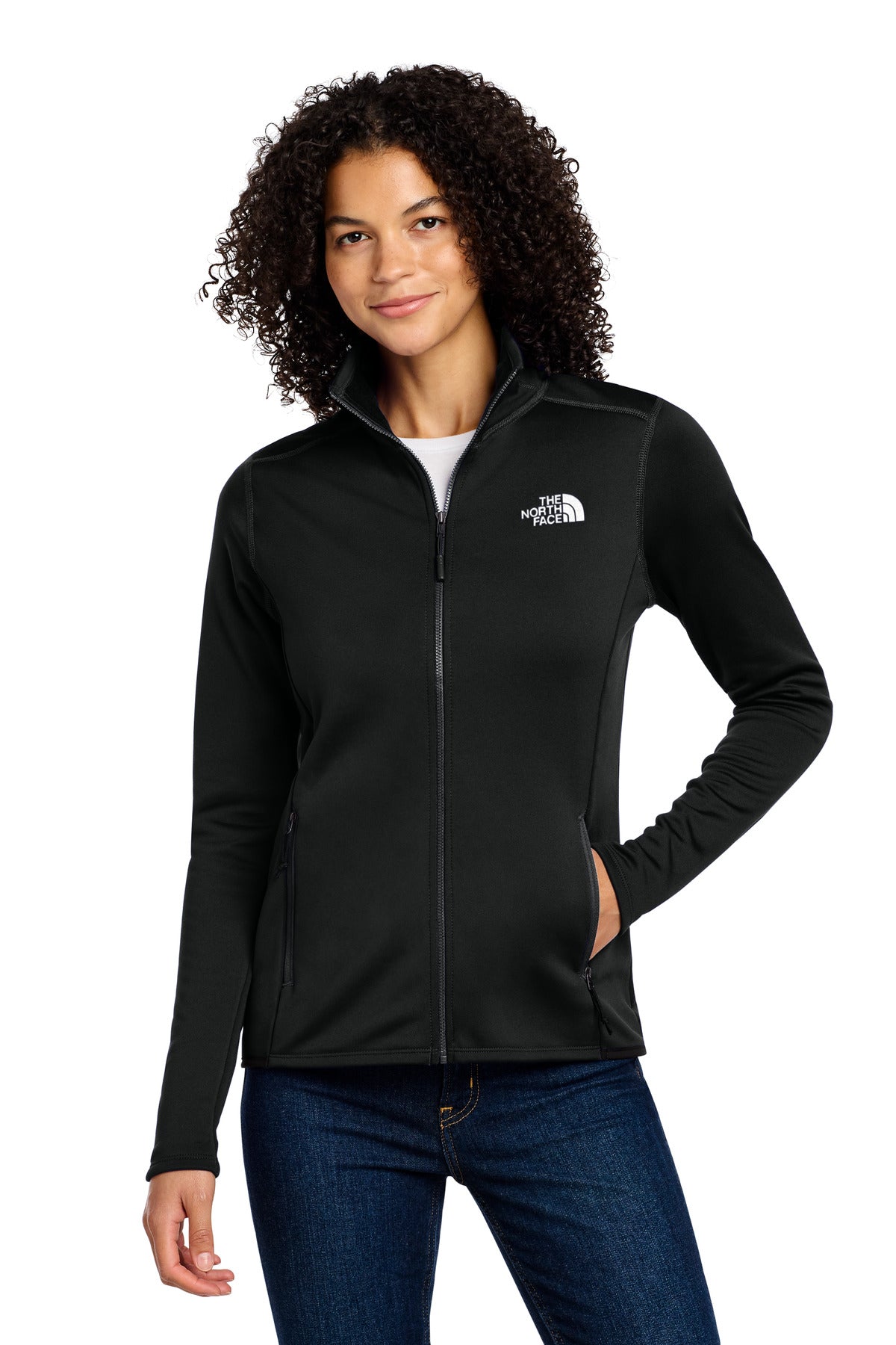 Custom TNF Black Women's Skyline Full-Zip Fleece Jacket NF0A7V62, personalized by SanCanDo Swag in Argyle, TX