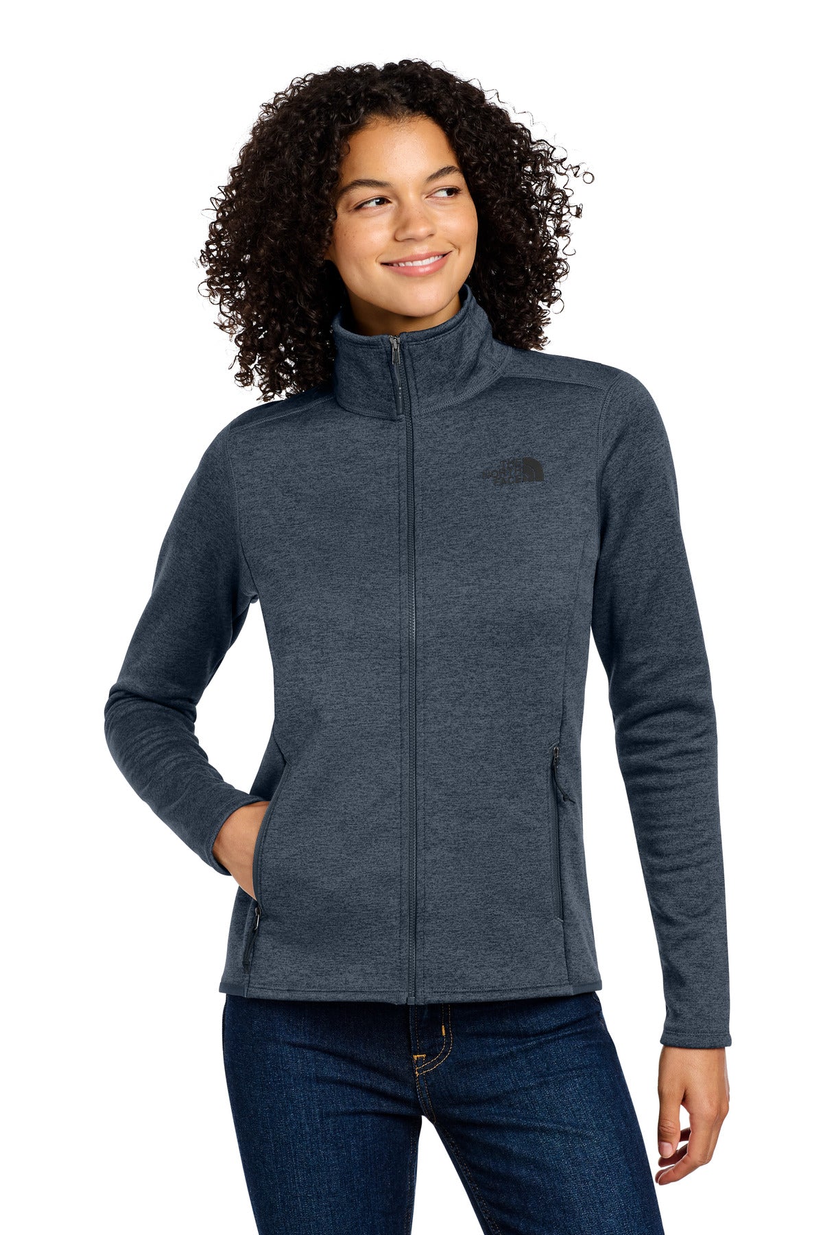 Custom Urban Navy Heather Women's Skyline Full-Zip Fleece Jacket NF0A7V62, personalized by SanCanDo Swag in Argyle, TX
