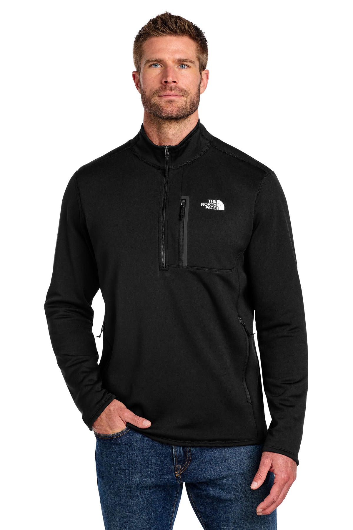 Custom TNF Black Skyline 1/2-Zip Fleece NF0A7V63, personalized by SanCanDo Swag in Argyle, TX