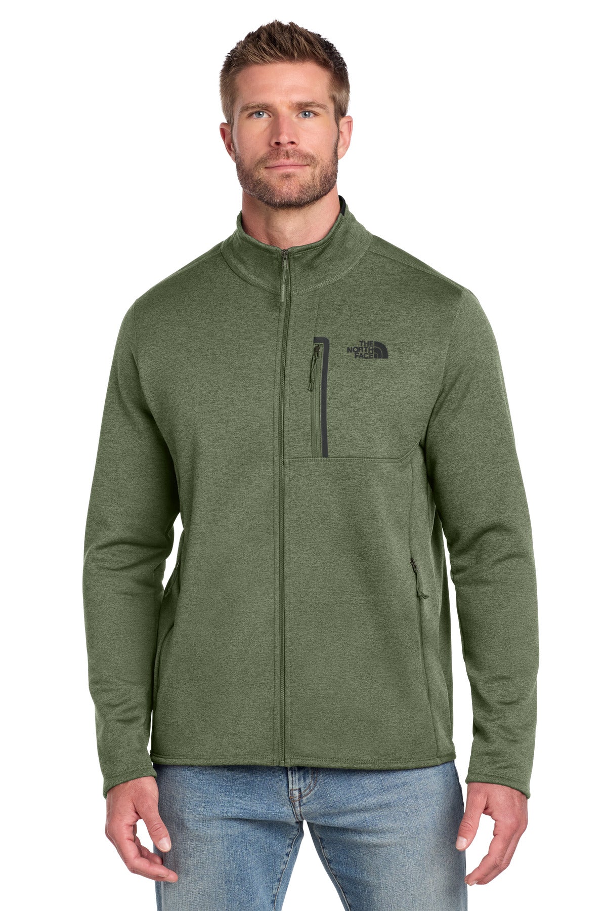 Custom Four Leaf Clover Heather Skyline Full-Zip Fleece Jacket NF0A7V64, personalized by SanCanDo Swag in Argyle, TX