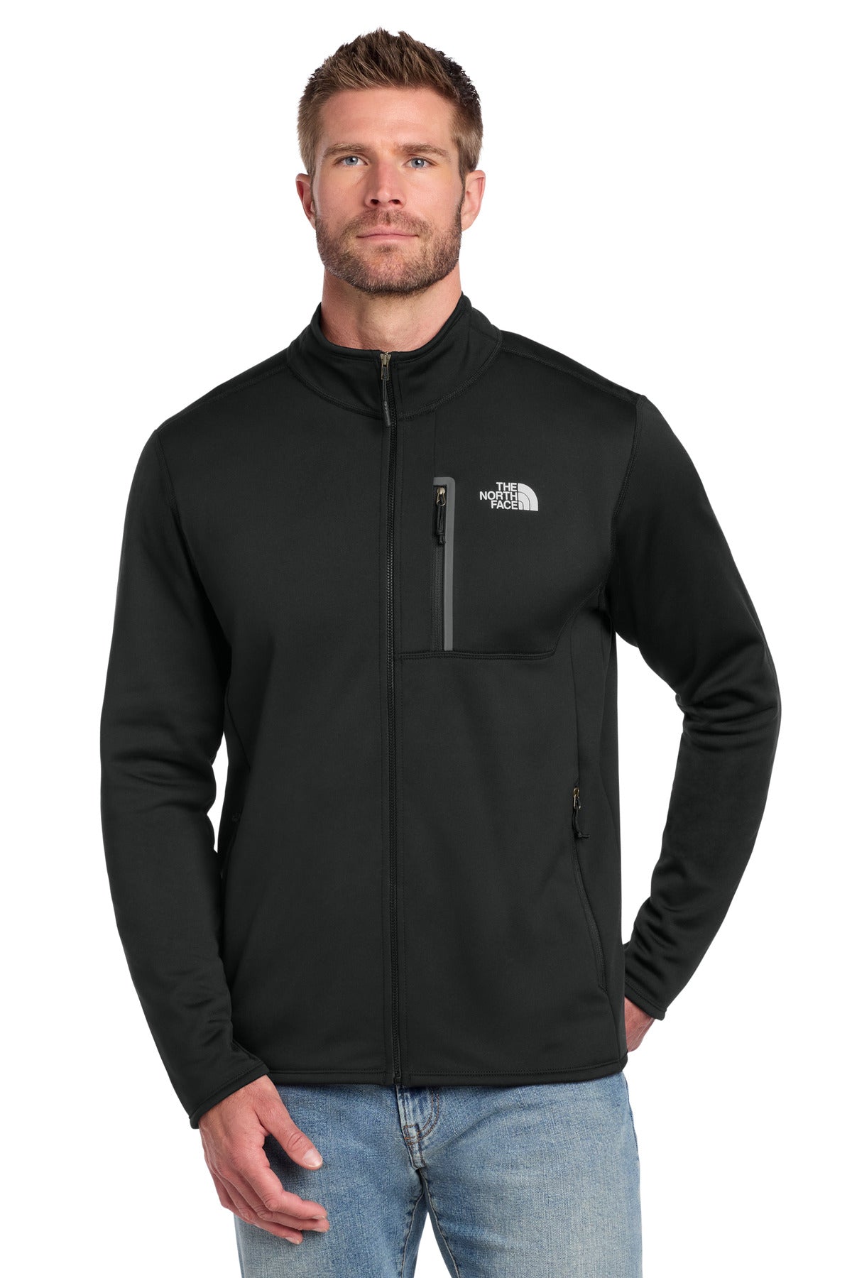 Custom TNF Black Skyline Full-Zip Fleece Jacket NF0A7V64, personalized by SanCanDo Swag in Argyle, TX