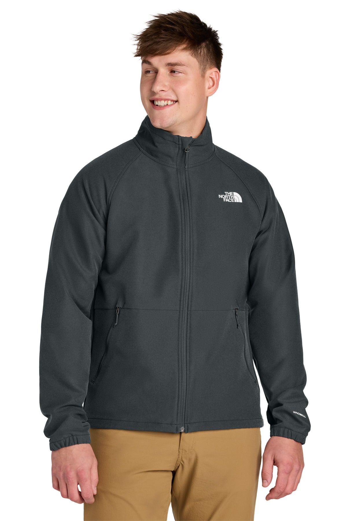 Custom Asphalt Grey Dark Heather Barr Lake Soft Shell Jacket NF0A8BUD, personalized by SanCanDo Swag in Argyle, TX