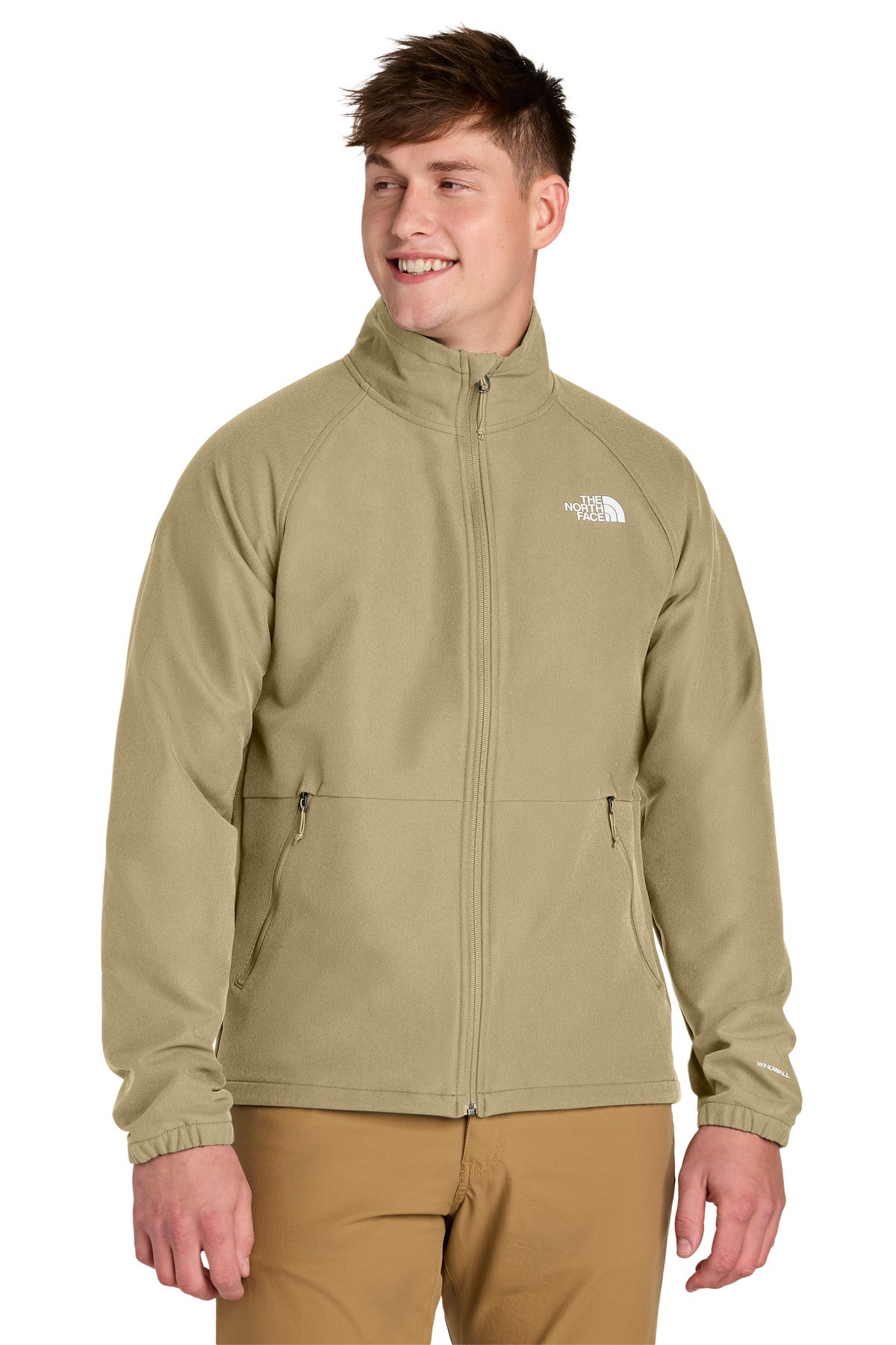 Custom Khaki Stone Dark Heather Barr Lake Soft Shell Jacket NF0A8BUD, personalized by SanCanDo Swag in Argyle, TX