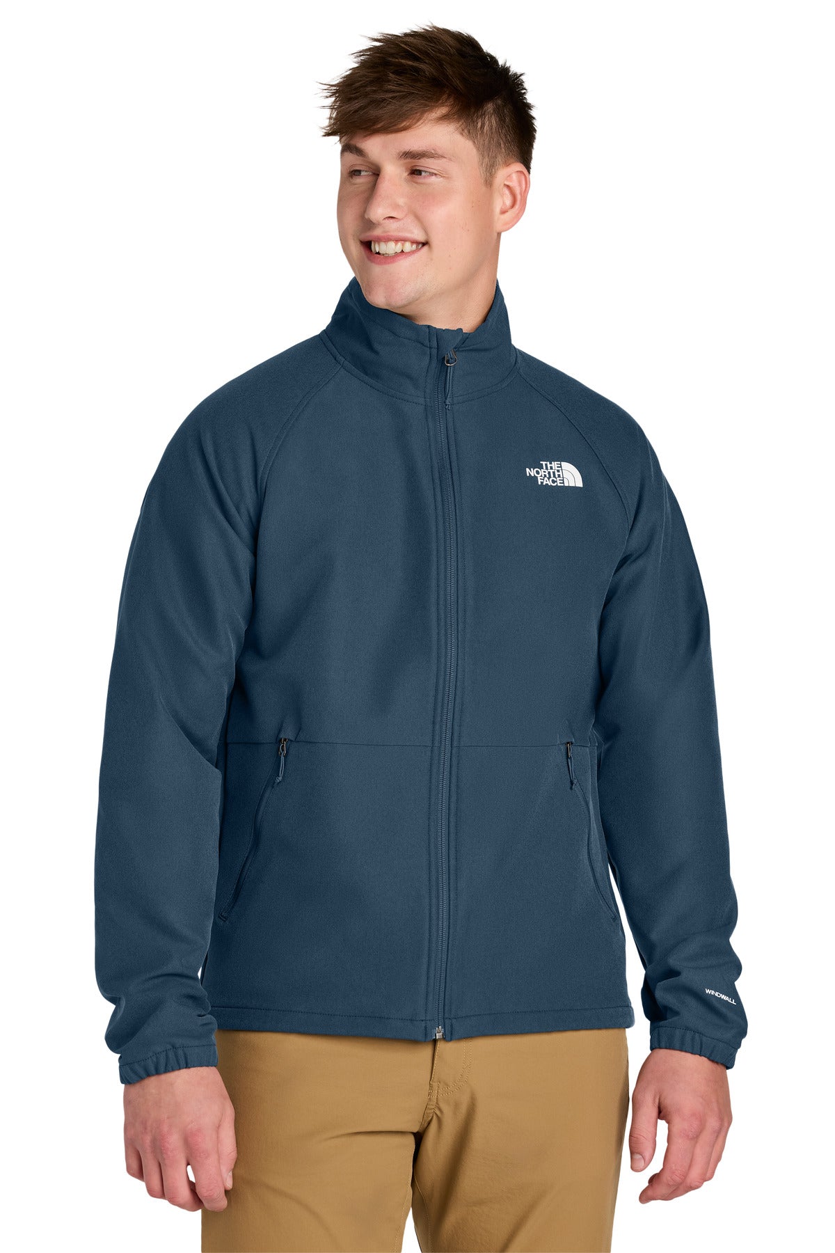 Custom Shady Blue Dark Heather Barr Lake Soft Shell Jacket NF0A8BUD, personalized by SanCanDo Swag in Argyle, TX