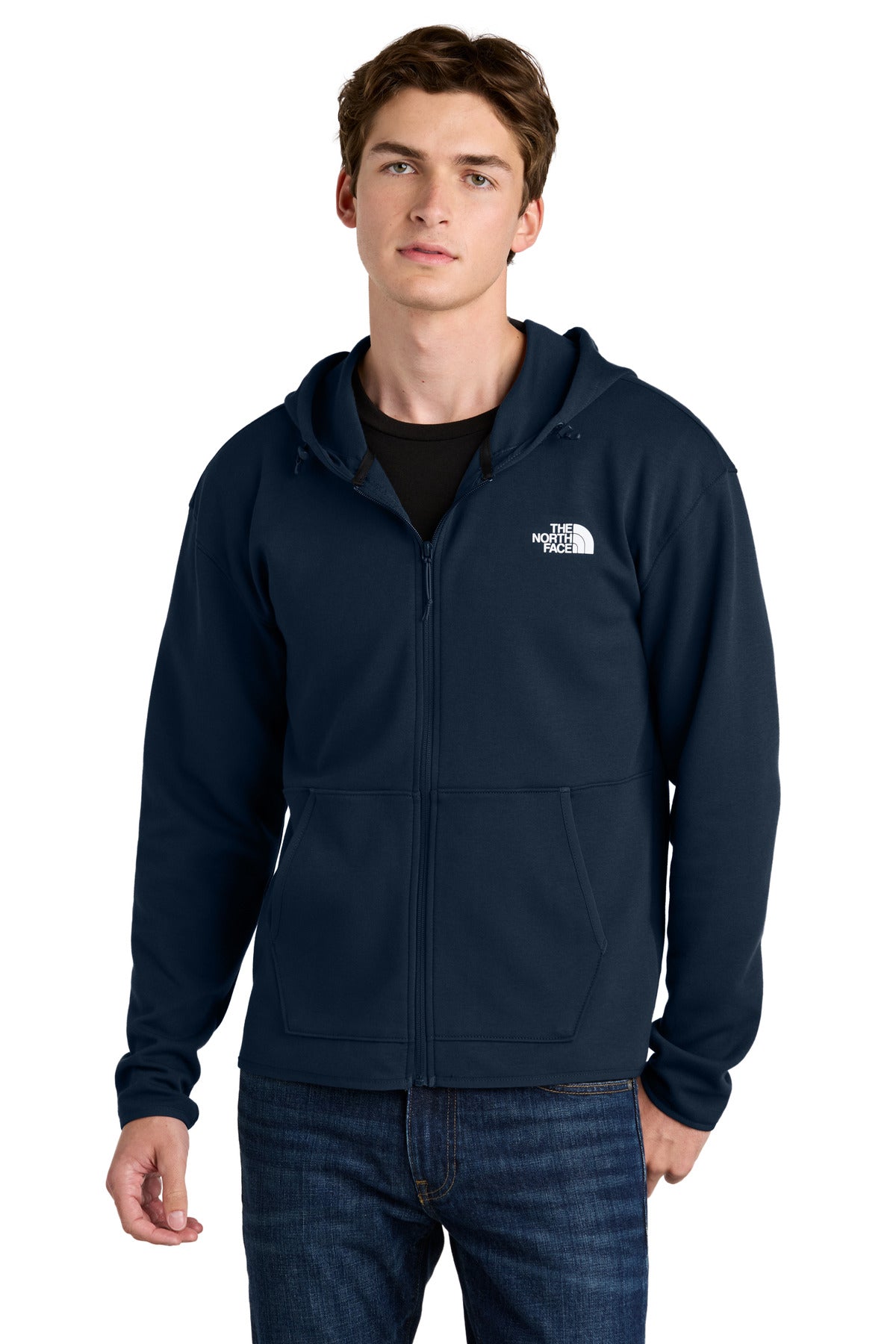 Custom Summit Navy Double-Knit Full-Zip Hoodie NF0A8BUS, personalized by SanCanDo Swag in Argyle, TX