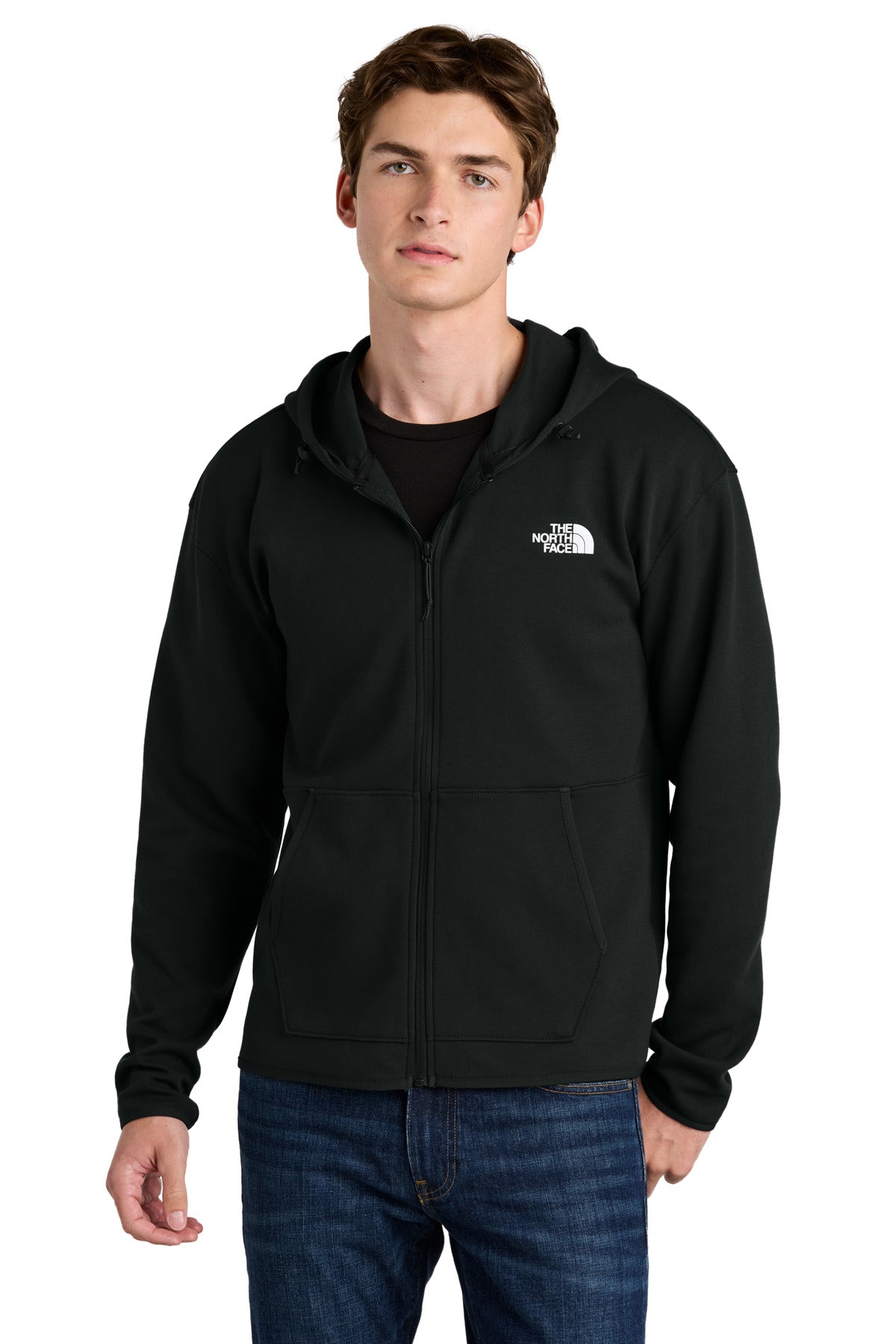 Custom TNF Black Double-Knit Full-Zip Hoodie NF0A8BUS, personalized by SanCanDo Swag in Argyle, TX