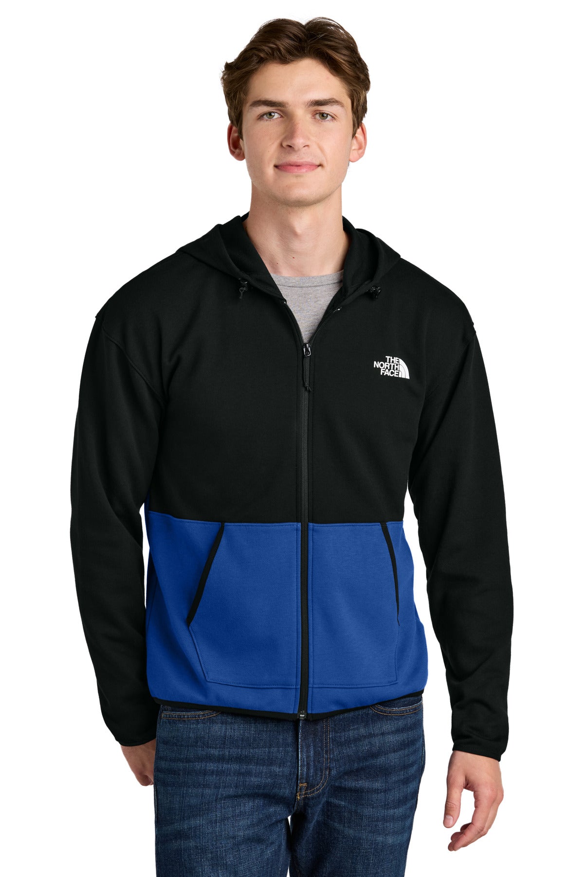 Custom TNF Blue/ TNF Black Double-Knit Full-Zip Hoodie NF0A8BUS, personalized by SanCanDo Swag in Argyle, TX
