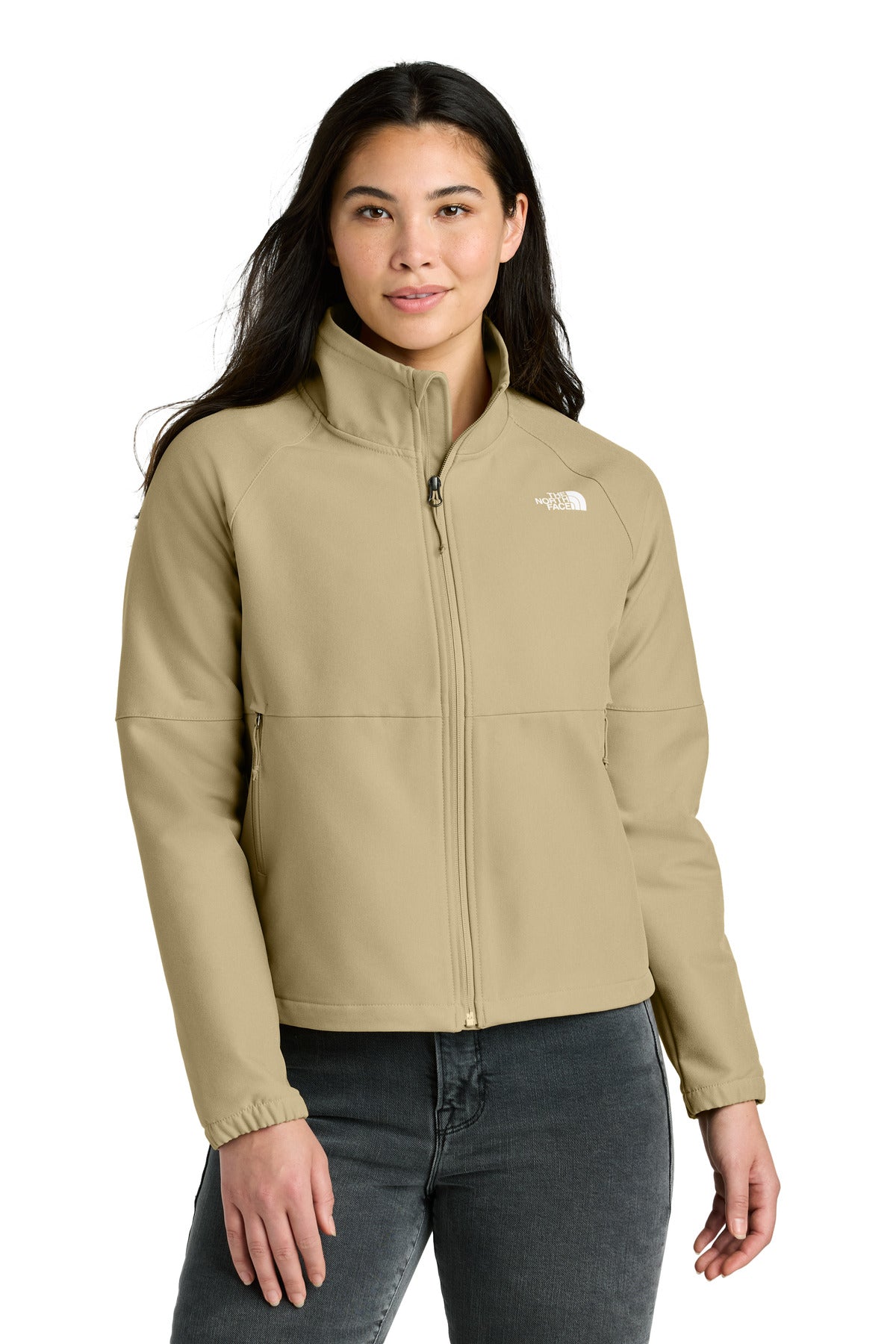 Custom Khaki Stone Dark Heather Women's Barr Lake Soft Shell Jacket NF0A8C5C, personalized by SanCanDo Swag in Argyle, TX