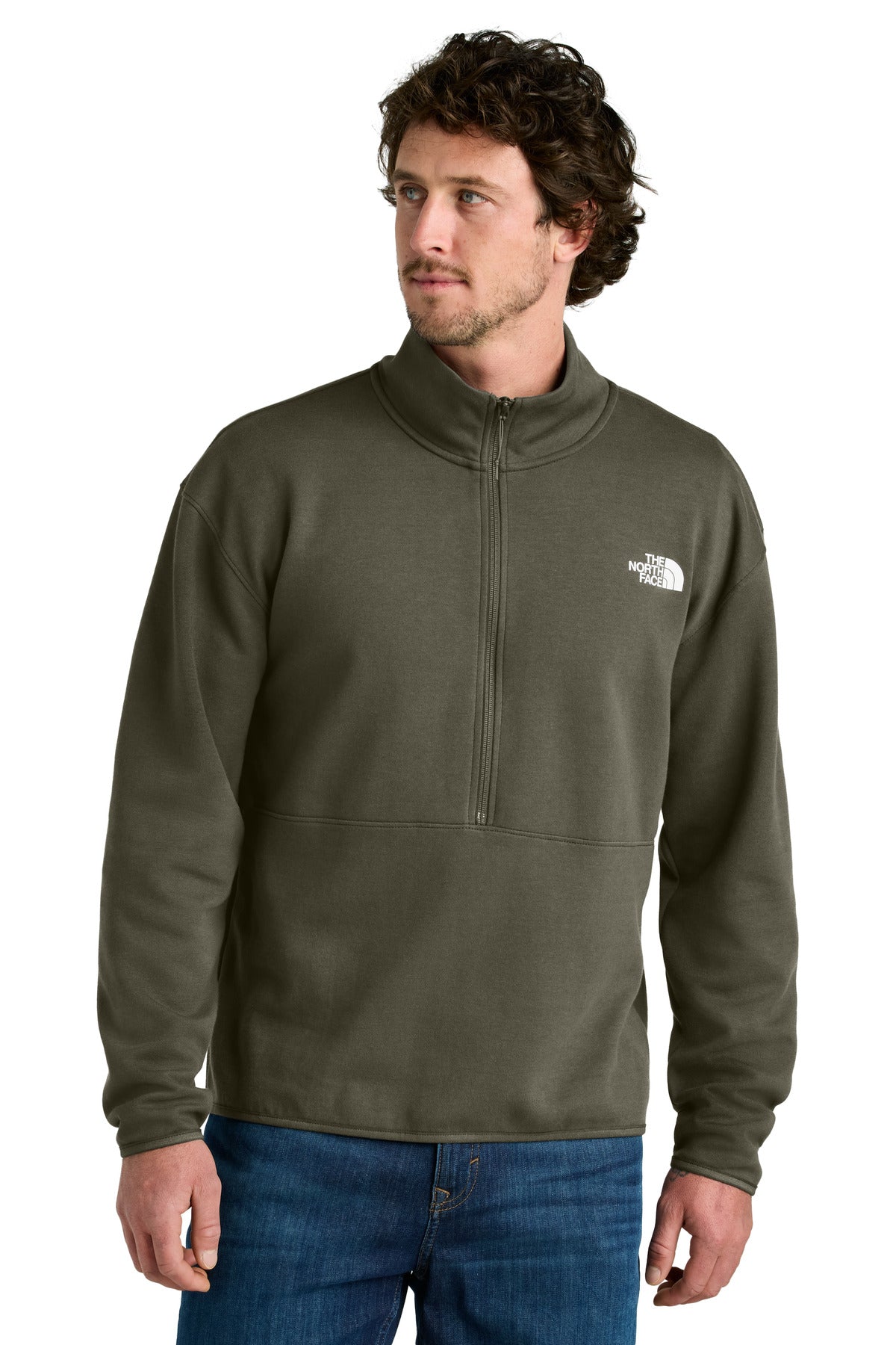 Custom New Taupe Green Double-Knit 1/2-Zip Fleece NF0A8C5G, personalized by SanCanDo Swag in Argyle, TX