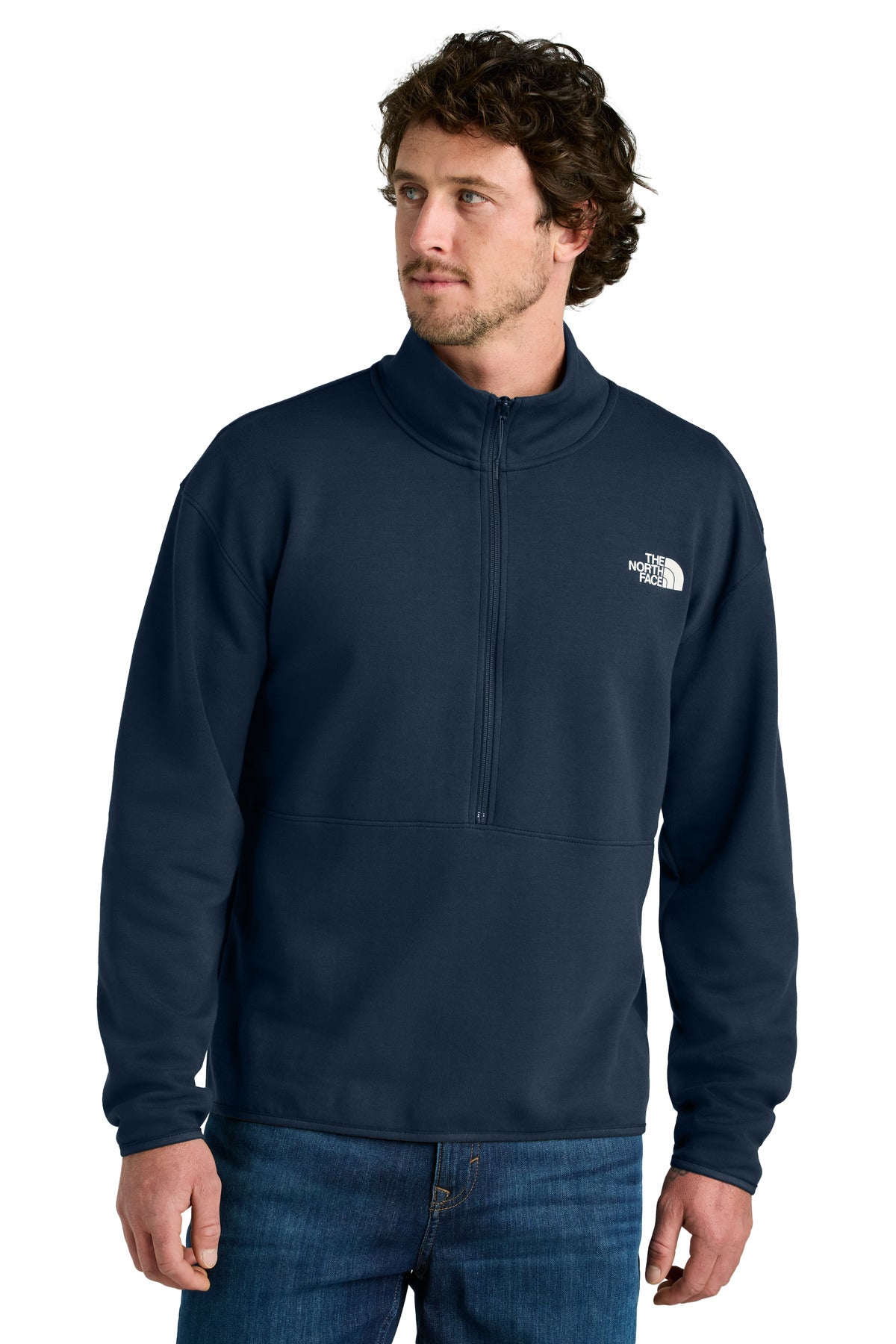 Custom Summit Navy Double-Knit 1/2-Zip Fleece NF0A8C5G, personalized by SanCanDo Swag in Argyle, TX