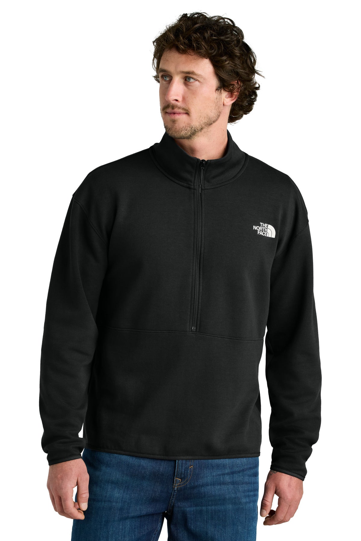 Custom TNF Black Double-Knit 1/2-Zip Fleece NF0A8C5G, personalized by SanCanDo Swag in Argyle, TX