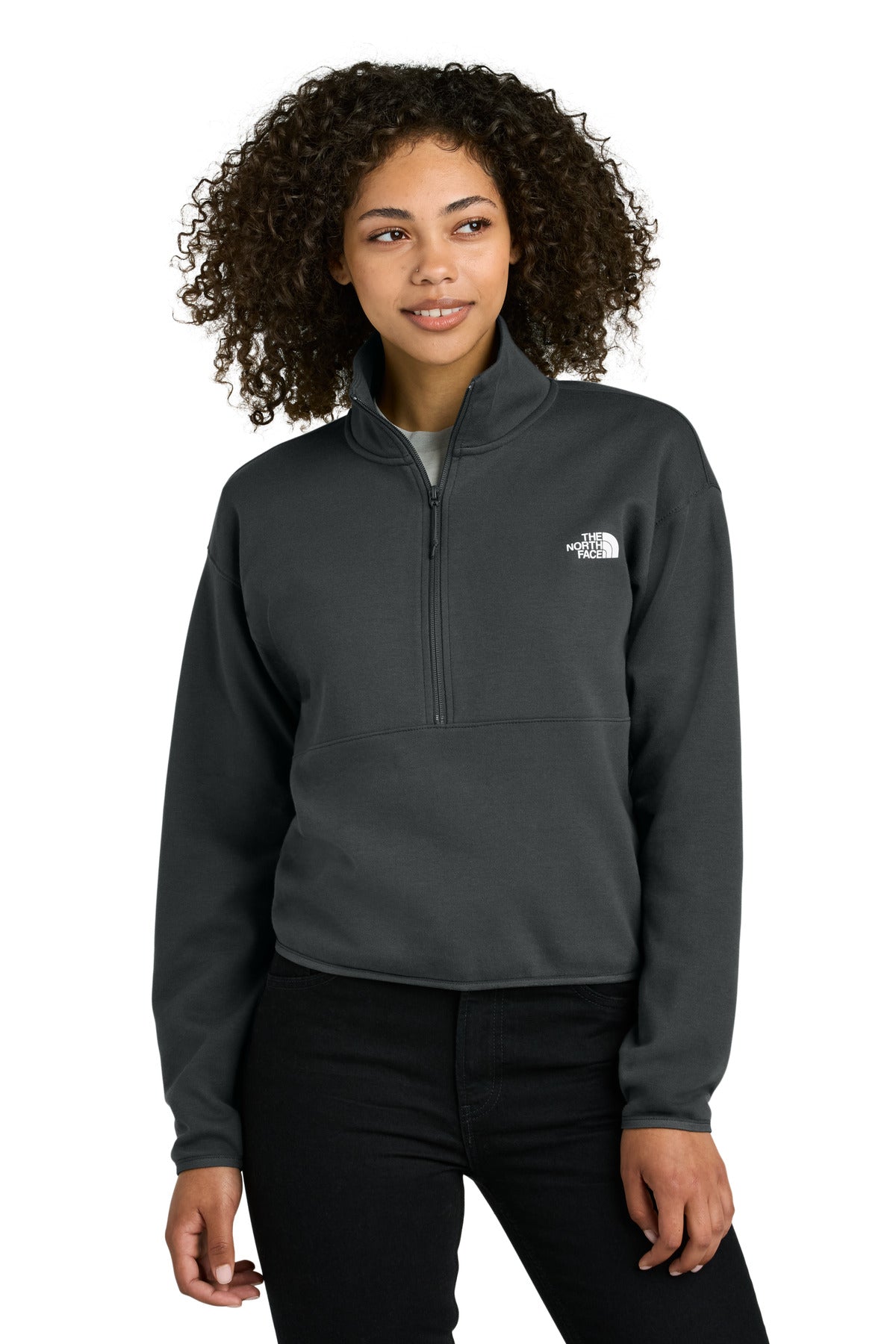 Custom Asphalt Grey Women's Double-Knit 1/2-Zip Fleece NF0A8C5H, personalized by SanCanDo Swag in Argyle, TX