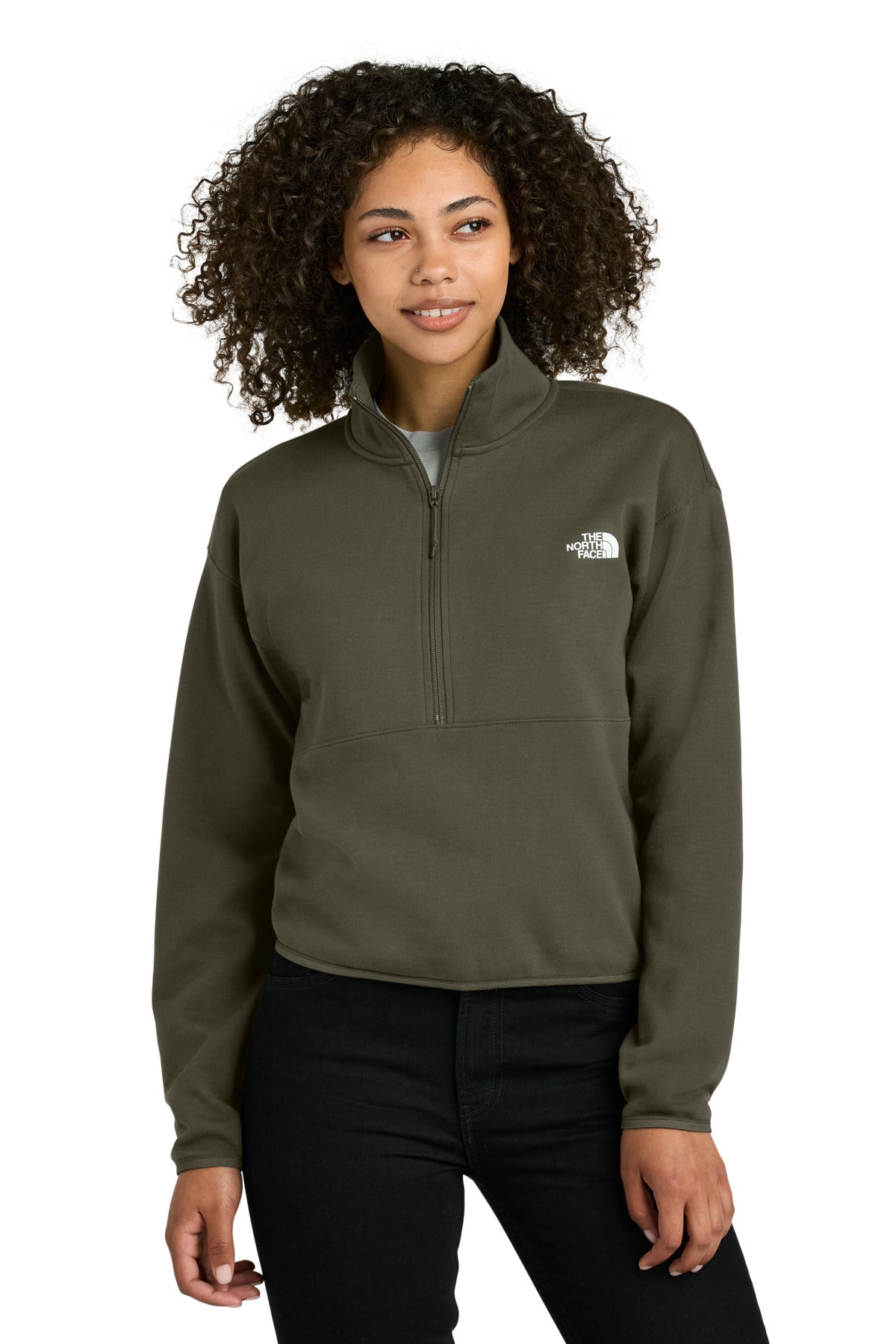 Custom New Taupe Green Women's Double-Knit 1/2-Zip Fleece NF0A8C5H, personalized by SanCanDo Swag in Argyle, TX