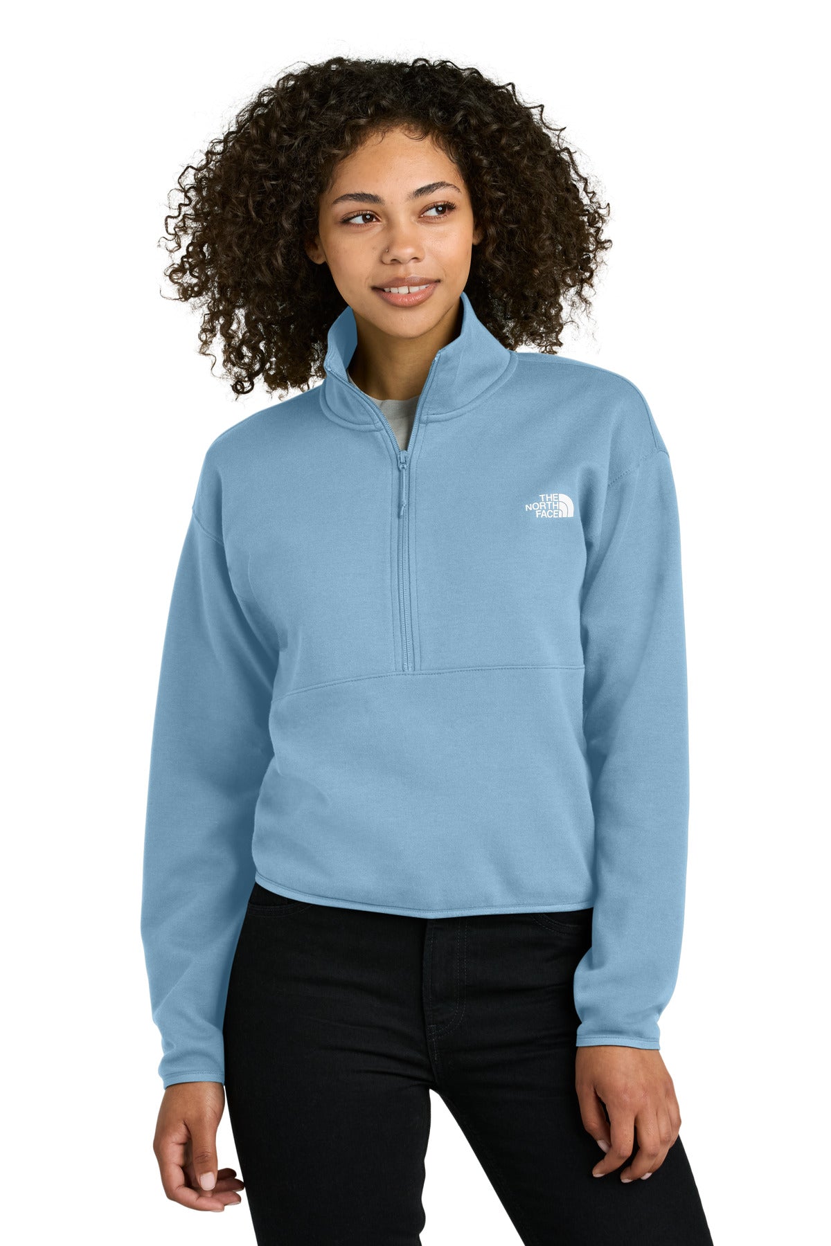 Custom Steel Blue Women's Double-Knit 1/2-Zip Fleece NF0A8C5H, personalized by SanCanDo Swag in Argyle, TX