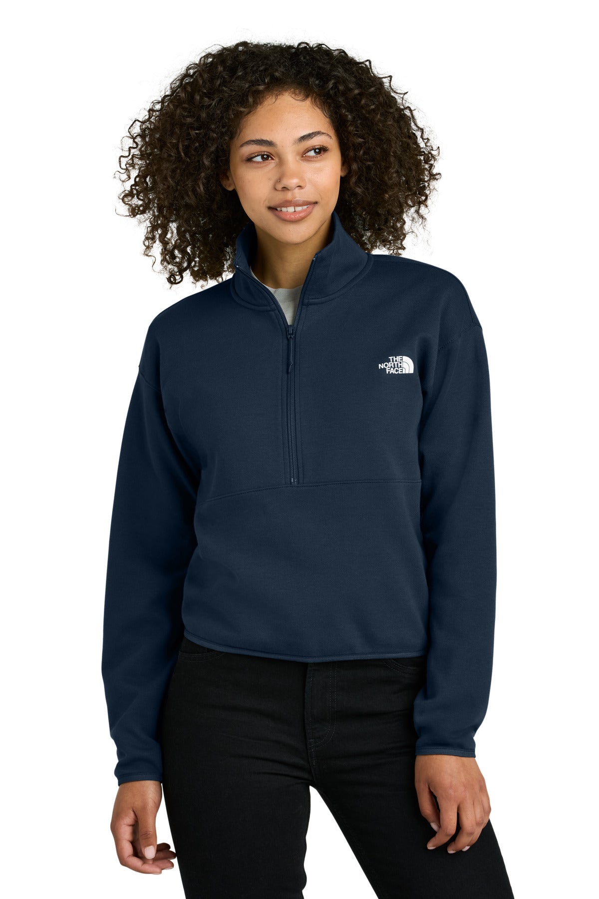 Custom Summit Navy Women's Double-Knit 1/2-Zip Fleece NF0A8C5H, personalized by SanCanDo Swag in Argyle, TX