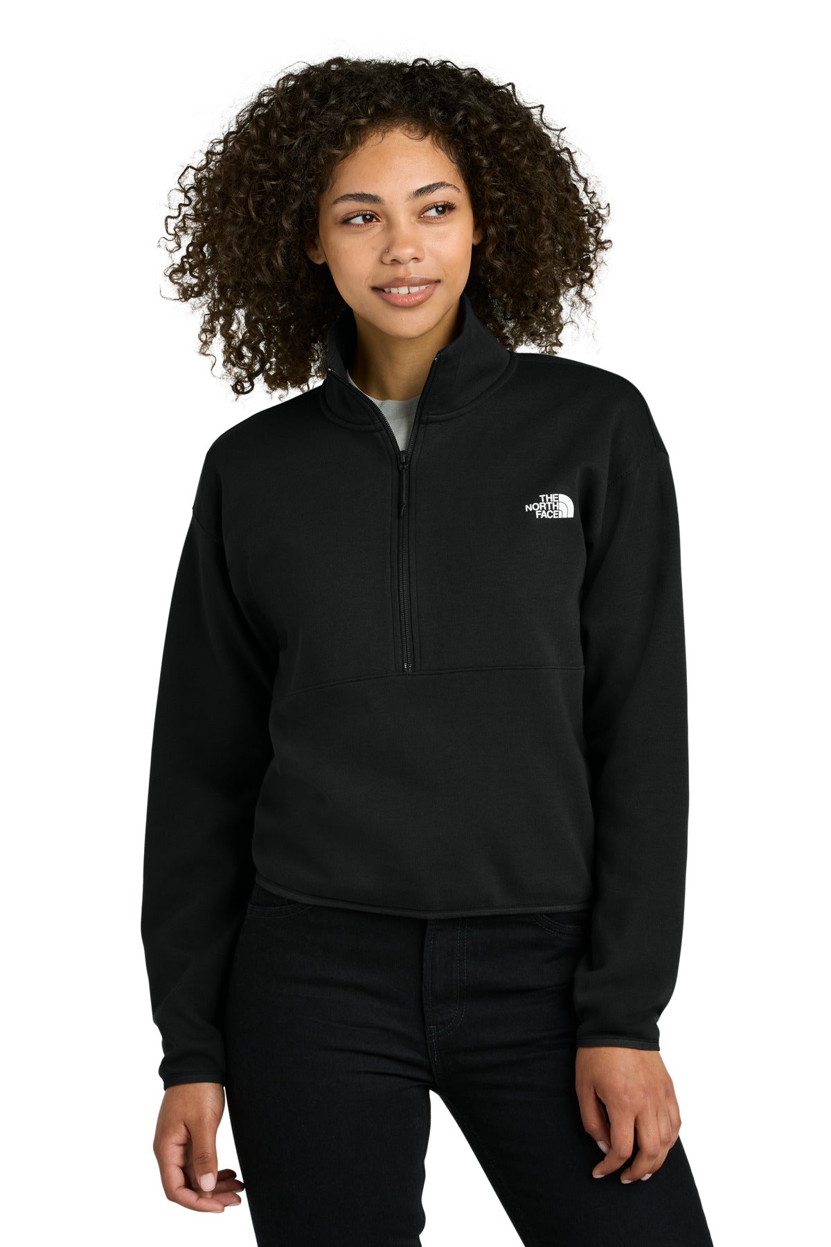 Custom TNF Black Women's Double-Knit 1/2-Zip Fleece NF0A8C5H, personalized by SanCanDo Swag in Argyle, TX