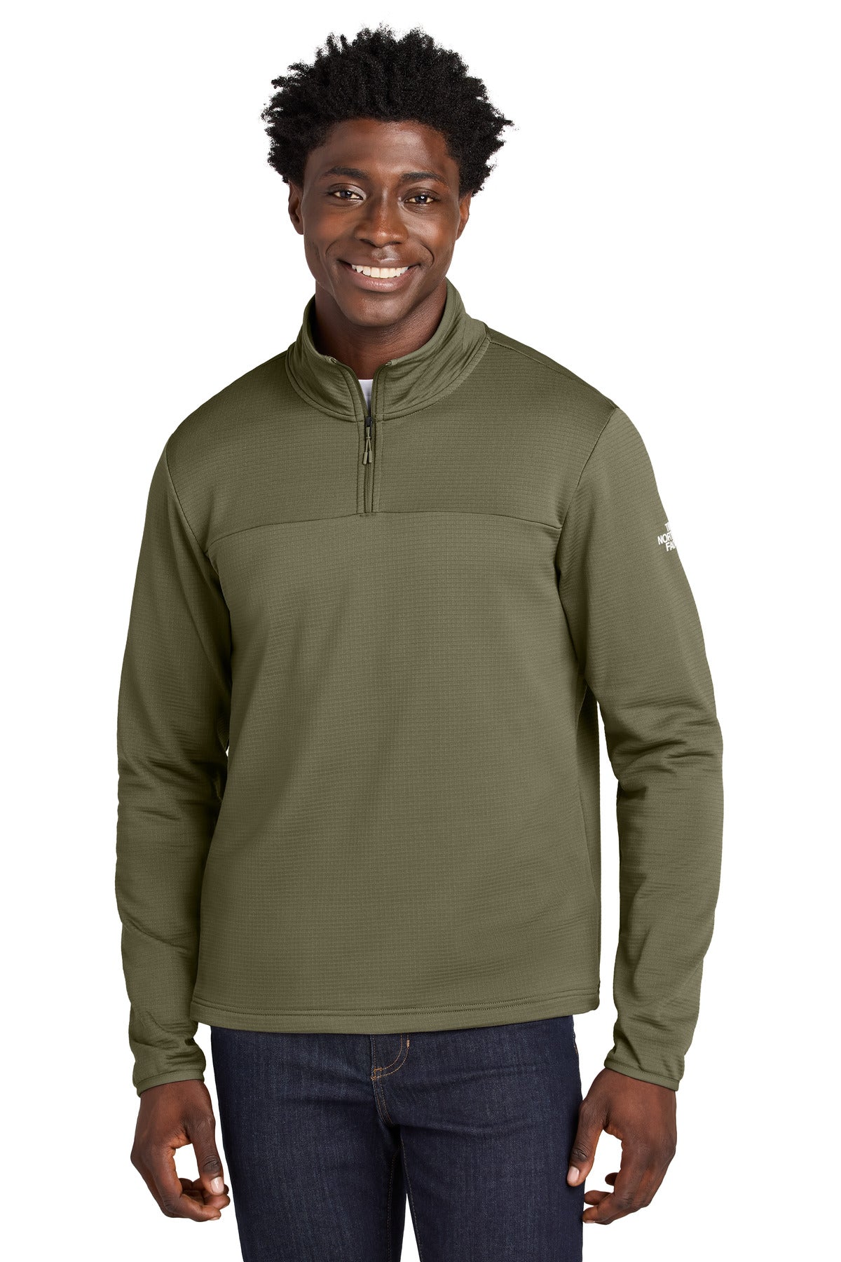 Custom Burnt Olive Green Aim 1/4-Zip Fleece NF0A8ENJ, personalized by SanCanDo Swag in Argyle, TX