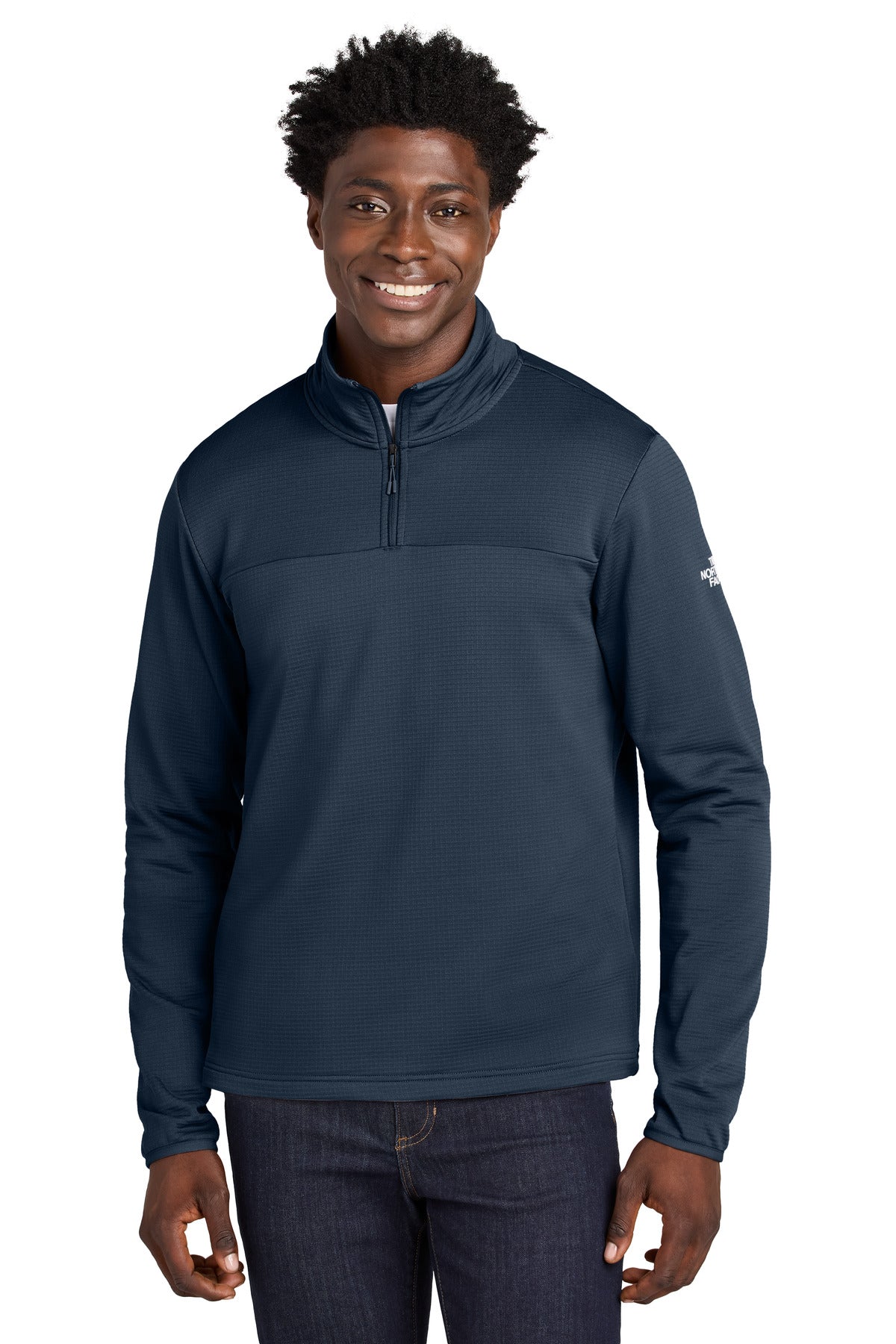 Custom Summit Navy Aim 1/4-Zip Fleece NF0A8ENJ, personalized by SanCanDo Swag in Argyle, TX