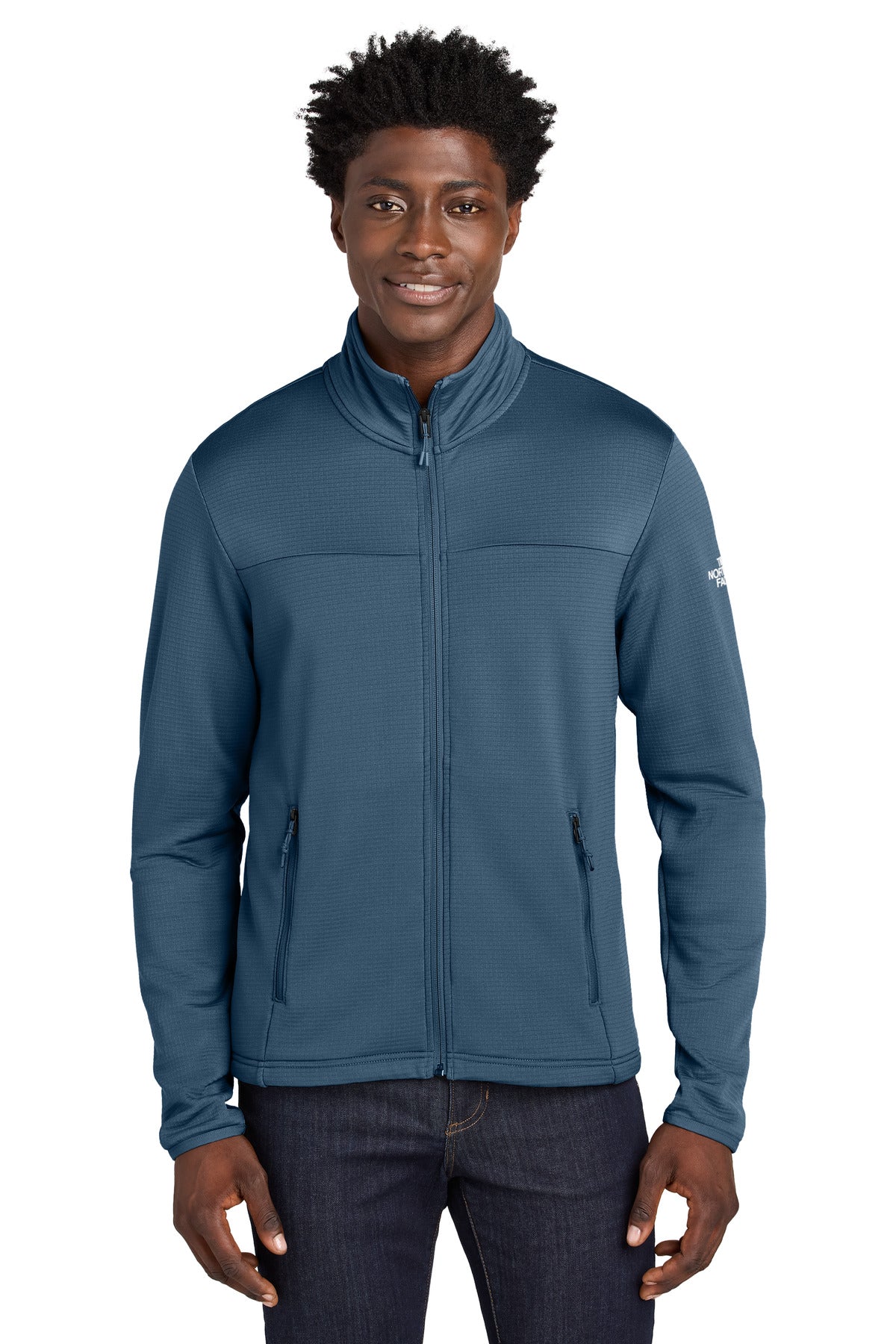 Custom Shady Blue Aim Full-Zip Fleece Jacket NF0A8ENK, personalized by SanCanDo Swag in Argyle, TX