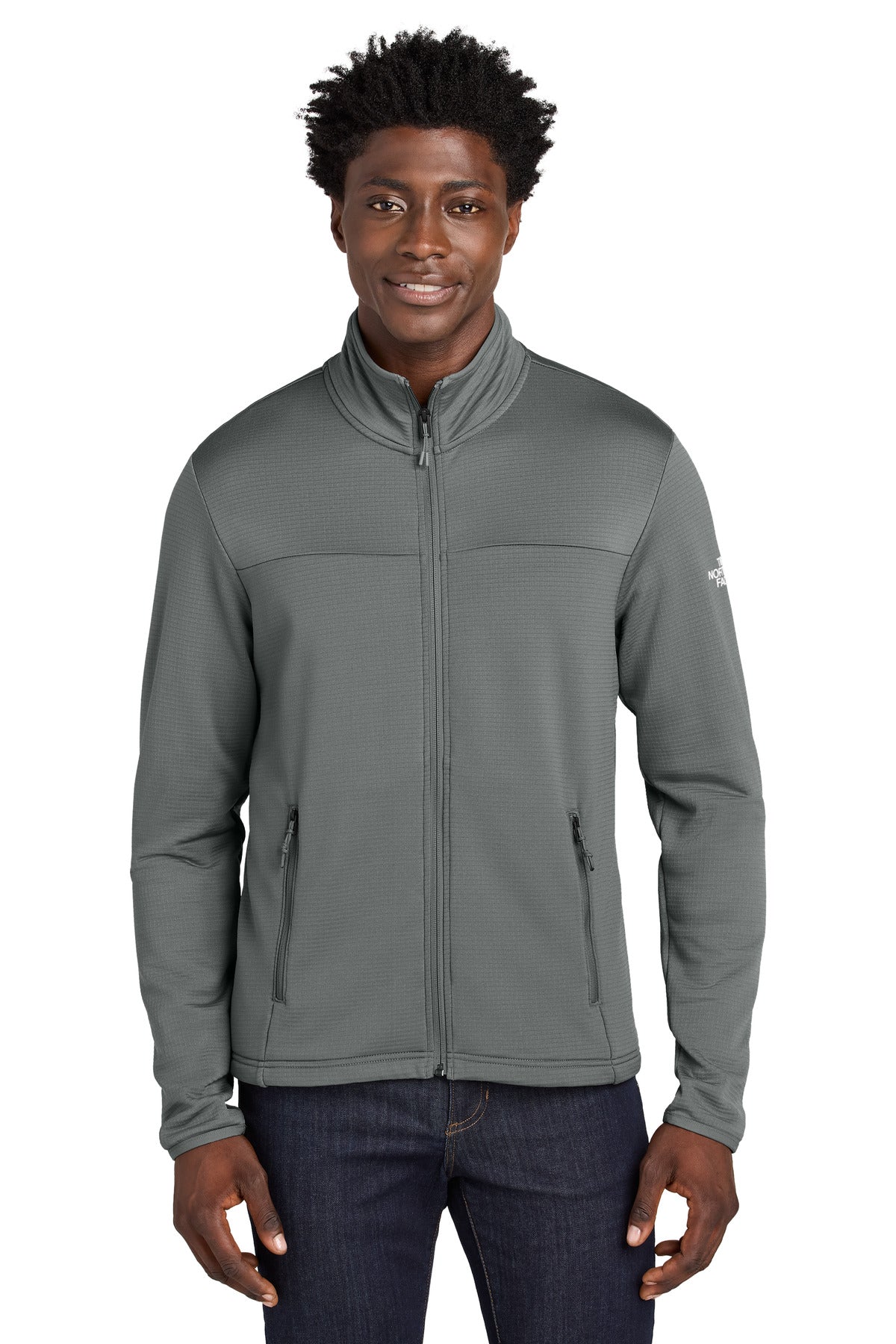 Custom Smoked Pearl Grey Aim Full-Zip Fleece Jacket NF0A8ENK, personalized by SanCanDo Swag in Argyle, TX