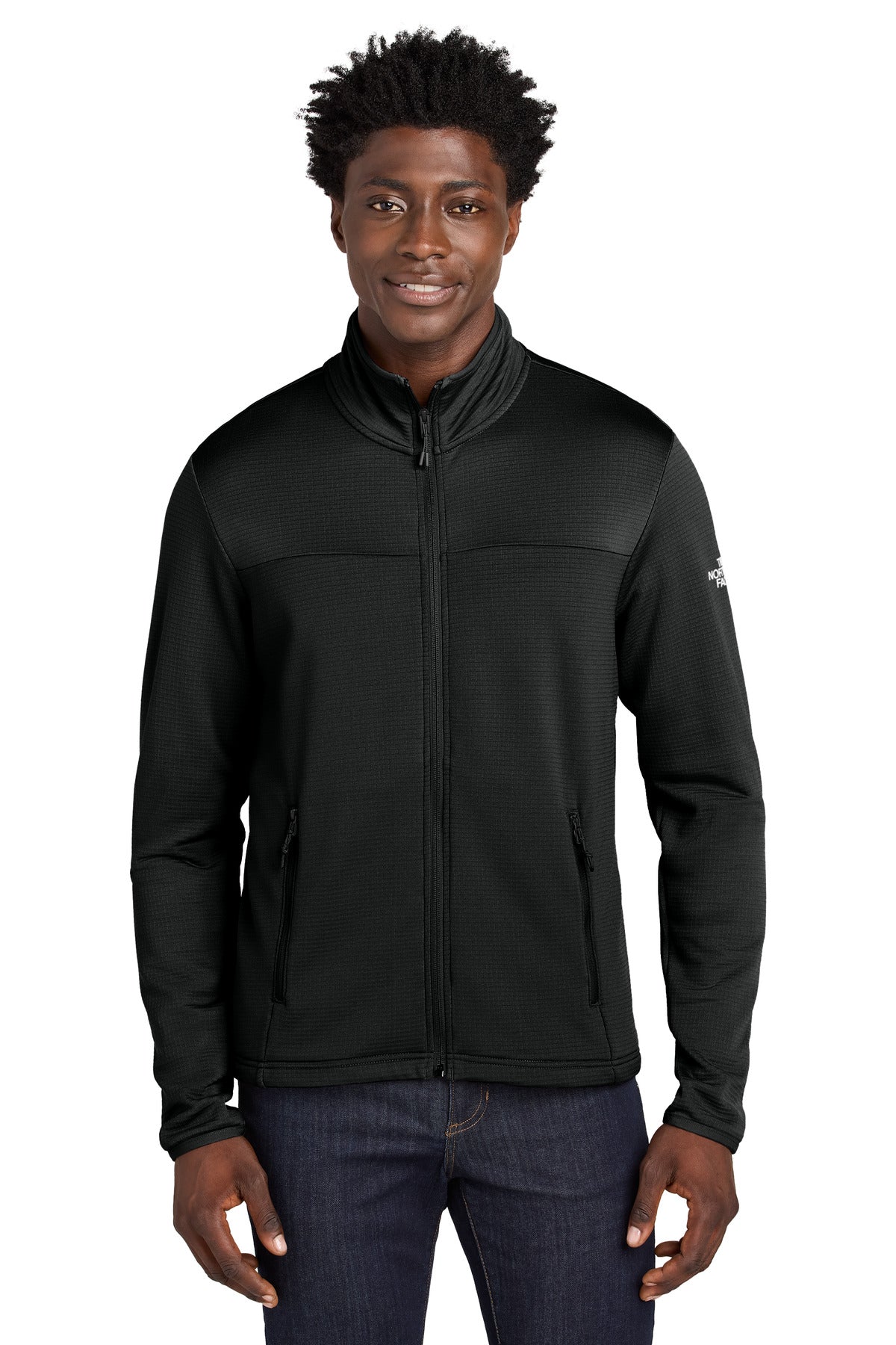 Custom TNF Black Aim Full-Zip Fleece Jacket NF0A8ENK, personalized by SanCanDo Swag in Argyle, TX