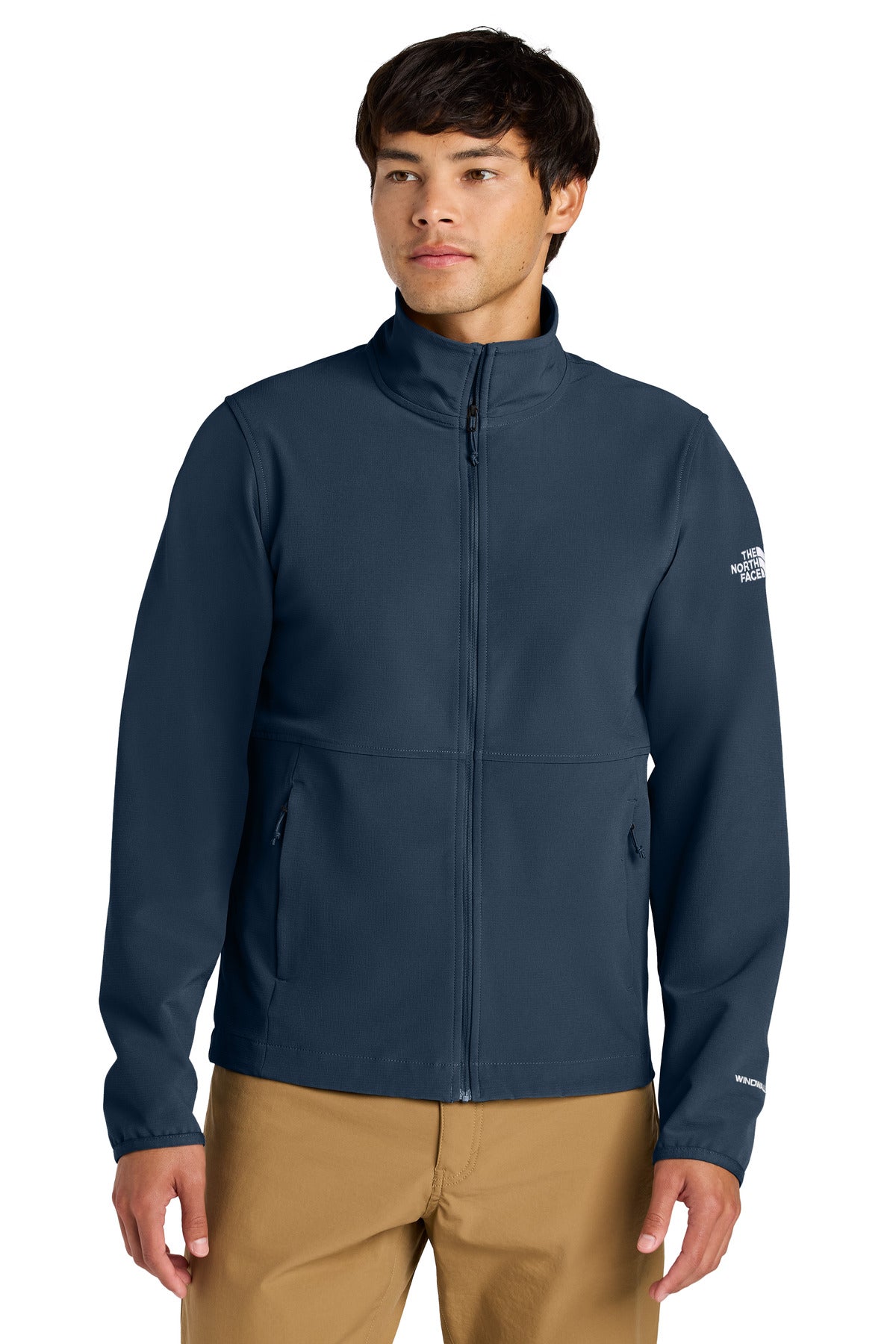 Custom Summit Navy Edge Stretch Soft Shell Jacket NF0A8ENN, personalized by SanCanDo Swag in Argyle, TX