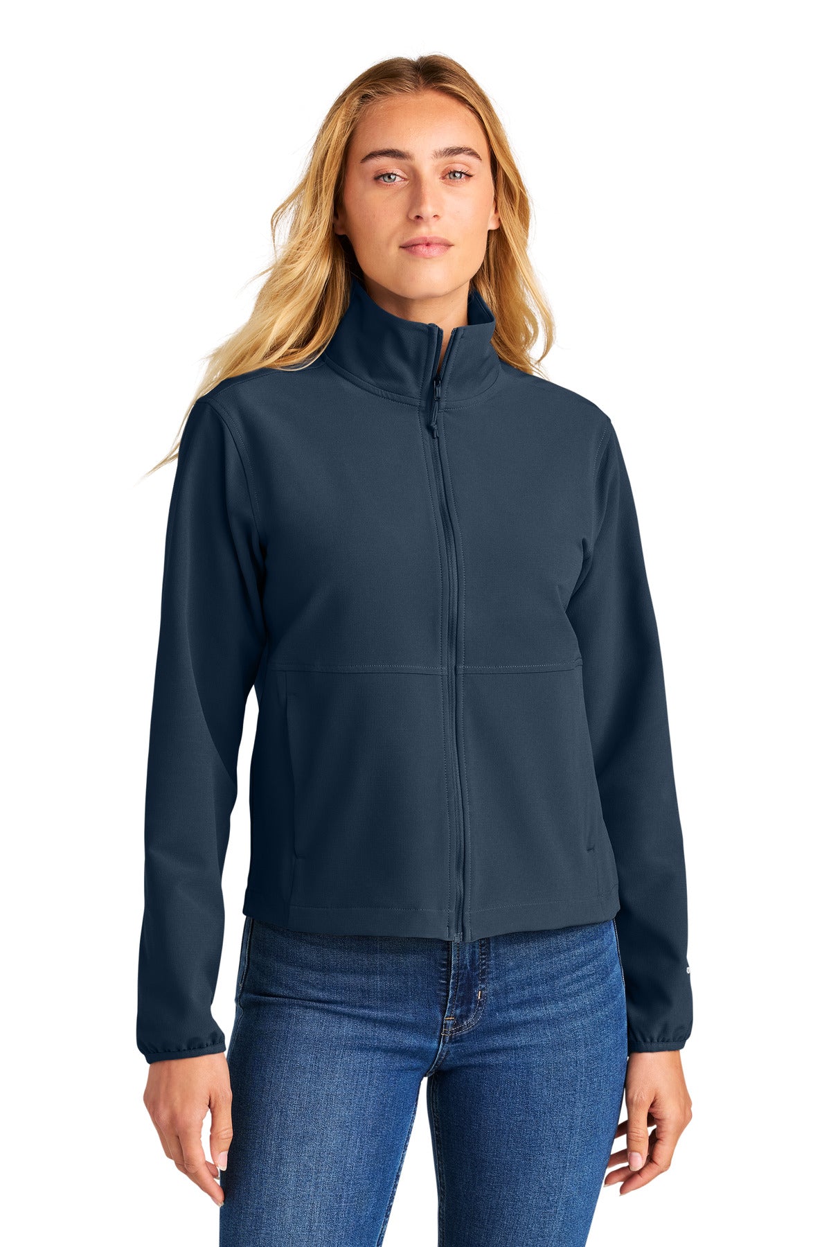 Custom Summit Navy Women's Edge Stretch Soft Shell Jacket NF0A8ENP, personalized by SanCanDo Swag in Argyle, TX