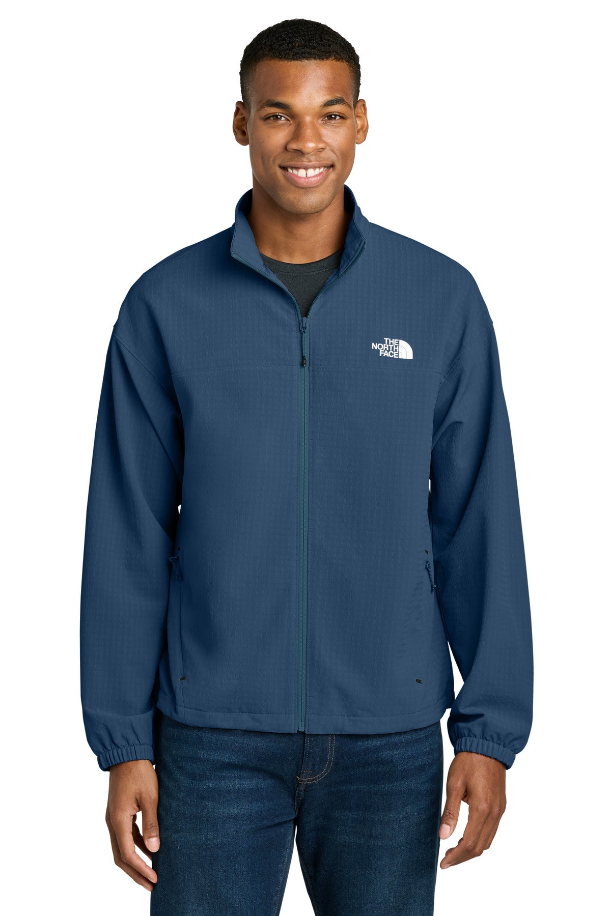 Custom Shady Blue Mountain Horizon Jacket NF0A8GE2, personalized by SanCanDo Swag in Argyle, TX