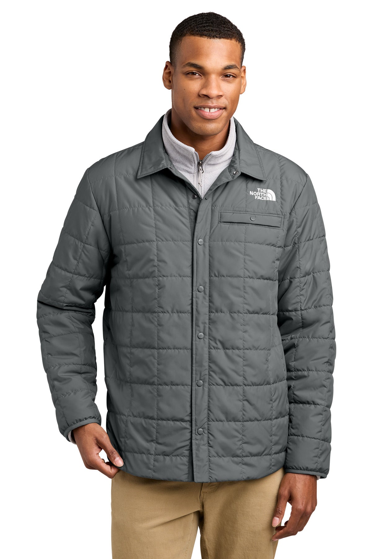 Custom Smoked Pearl Grey Iron Drift Quilted Shirt Jacket NF0A8JEX, personalized by SanCanDo Swag in Argyle, TX