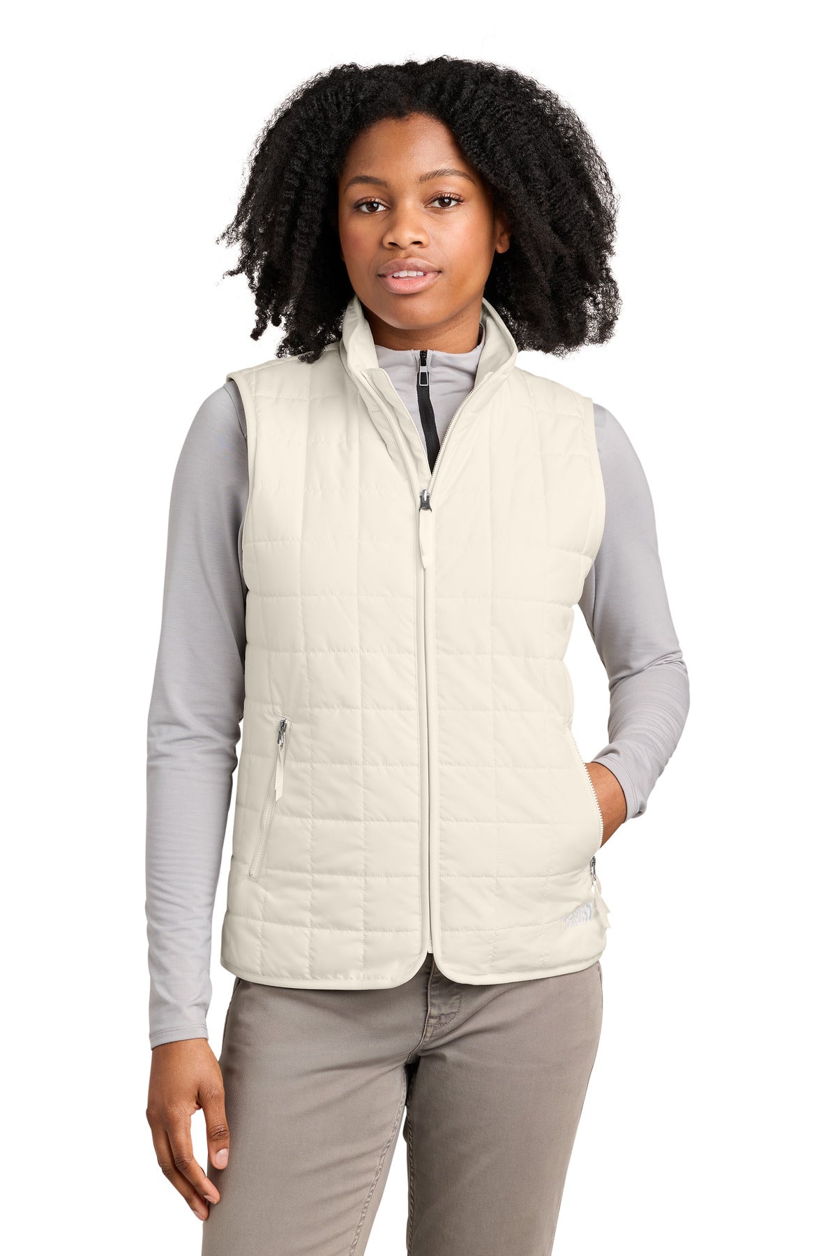 Custom White Dune Women's Iron Drift Quilted Vest NF0A8JF0, personalized by SanCanDo Swag in Argyle, TX