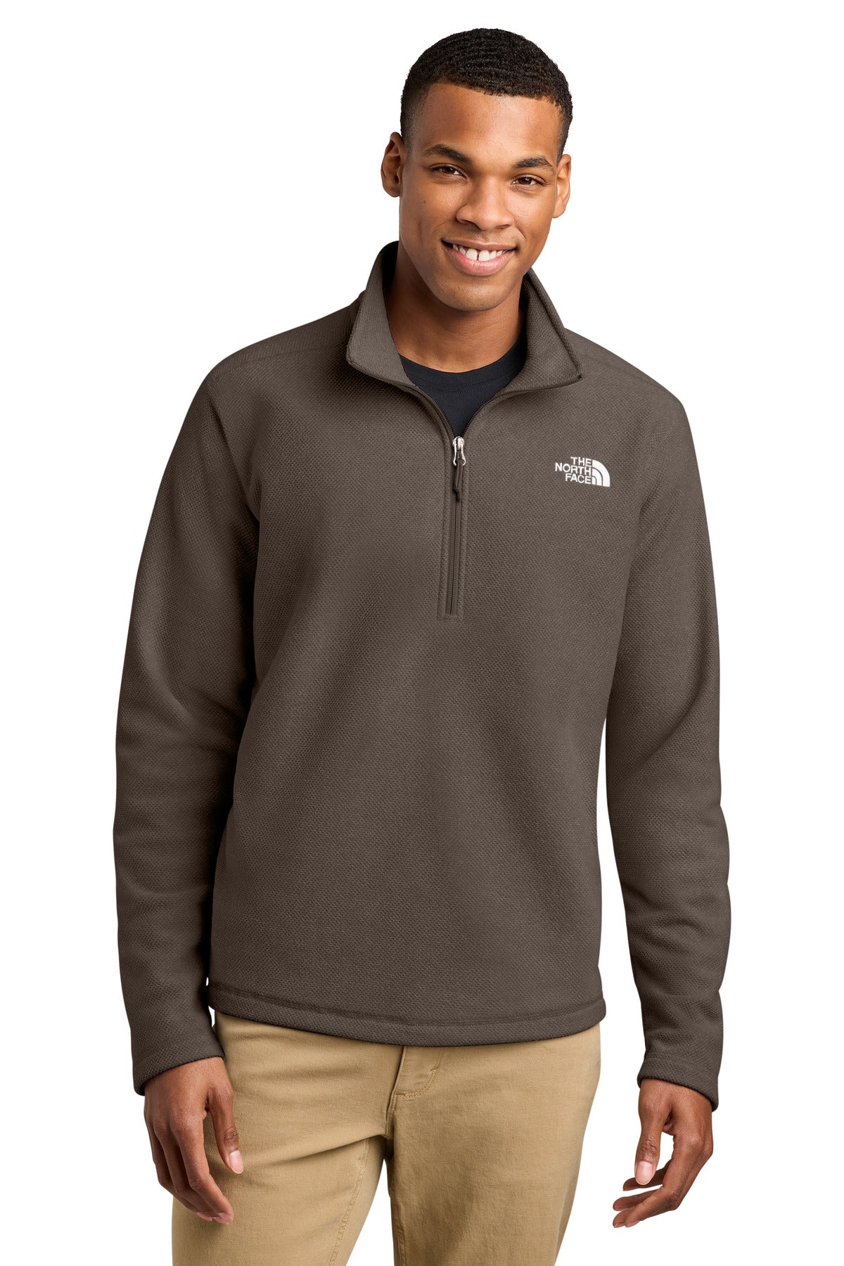 Custom Smokey Brown Heather Textured Pine Grove 1/2-Zip NF0A8JF6, personalized by SanCanDo Swag in Argyle, TX