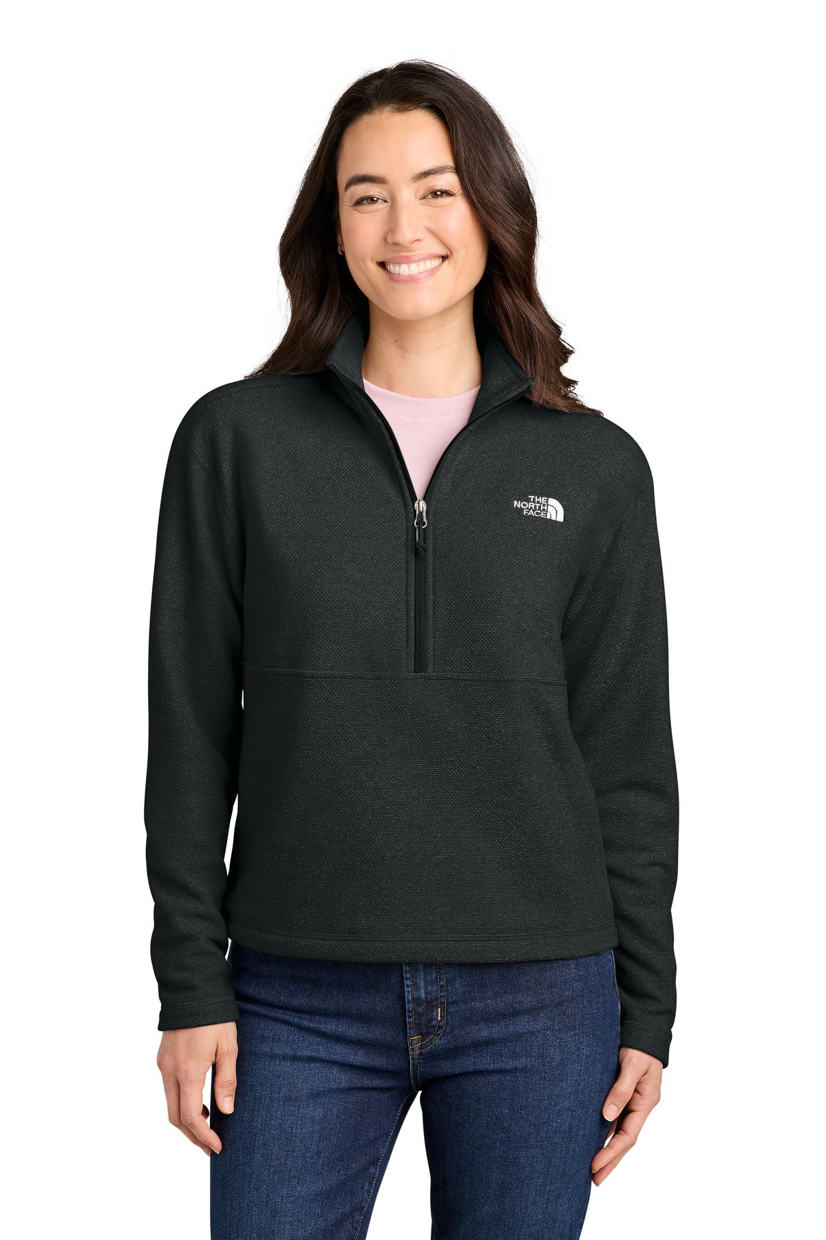 Custom TNF Black Heather Women's Textured Pine Grove 1/2-Zip NF0A8JF7, personalized by SanCanDo Swag in Argyle, TX