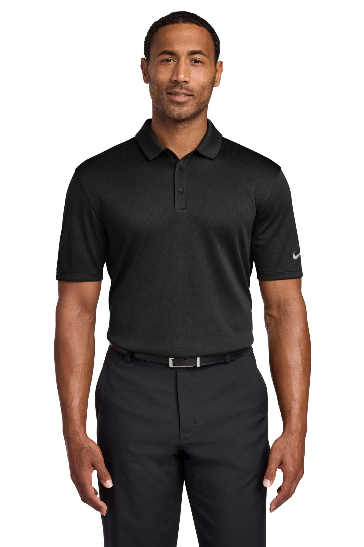 Custom Black Dri-FIT Hex Textured Polo NKAH6266, personalized by SanCanDo Swag in Argyle, TX