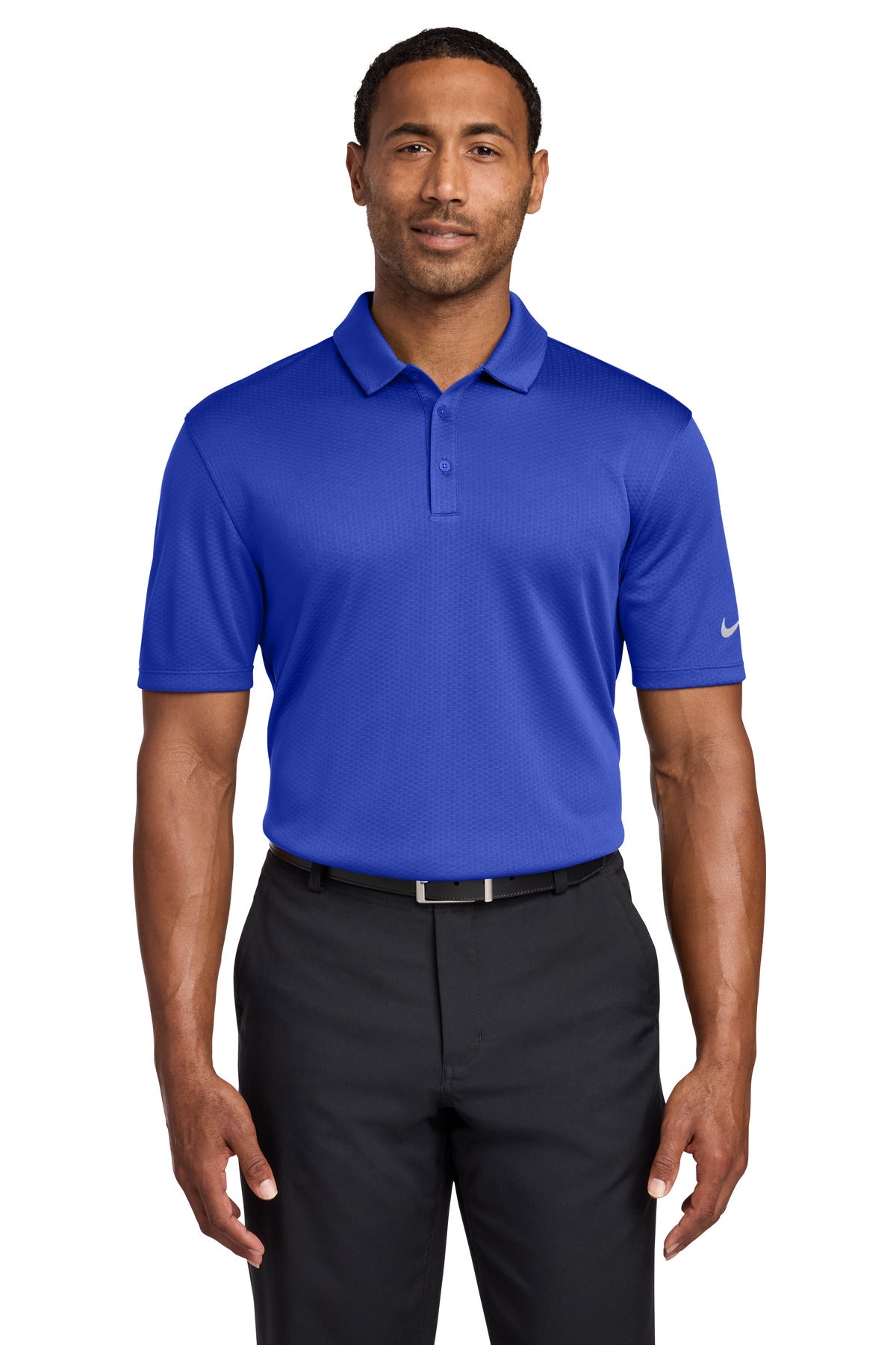 Custom Game Royal Dri-FIT Hex Textured Polo NKAH6266, personalized by SanCanDo Swag in Argyle, TX