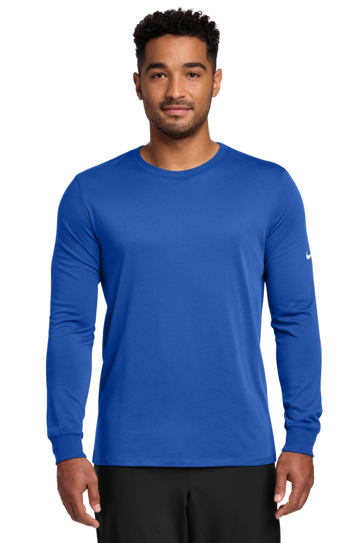 Custom Nike Dri-FIT Cotton/Poly Long Sleeve Tee NKBQ5230 in Rush Blue, personalized by SanCanDo Swag in Argyle, TX