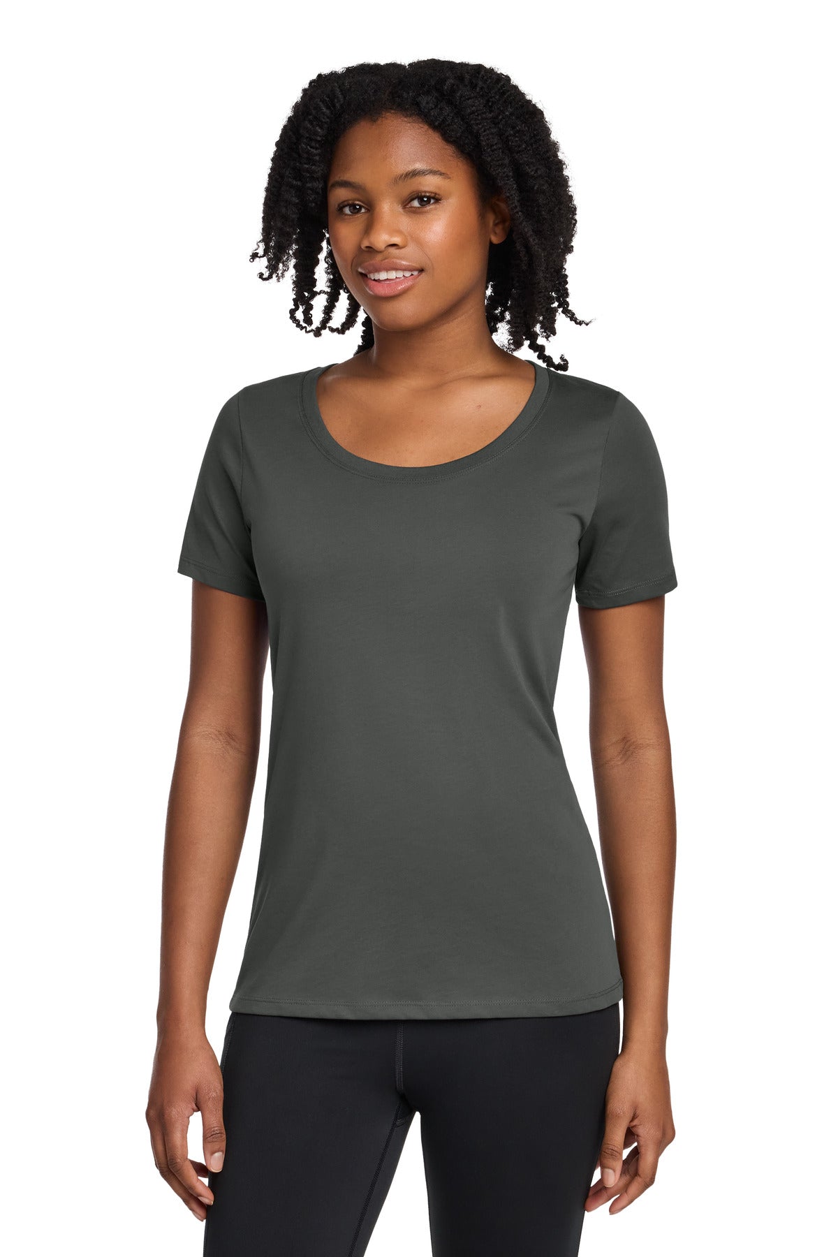 Custom Anthracite Dri-FIT Cotton/Poly Scoop Neck Tee NKBQ5234, personalized by SanCanDo Swag in Argyle, TX