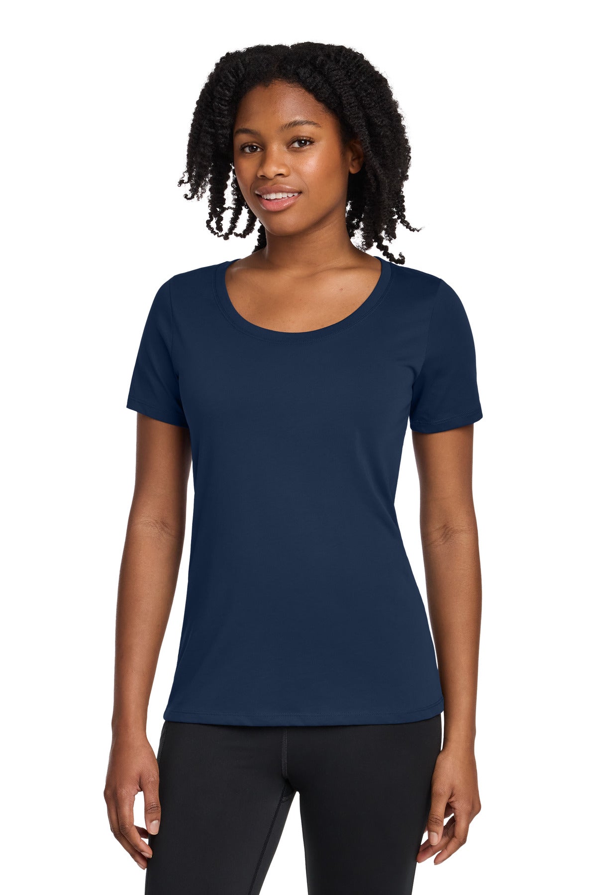Custom College Navy Dri-FIT Cotton/Poly Scoop Neck Tee NKBQ5234, personalized by SanCanDo Swag in Argyle, TX