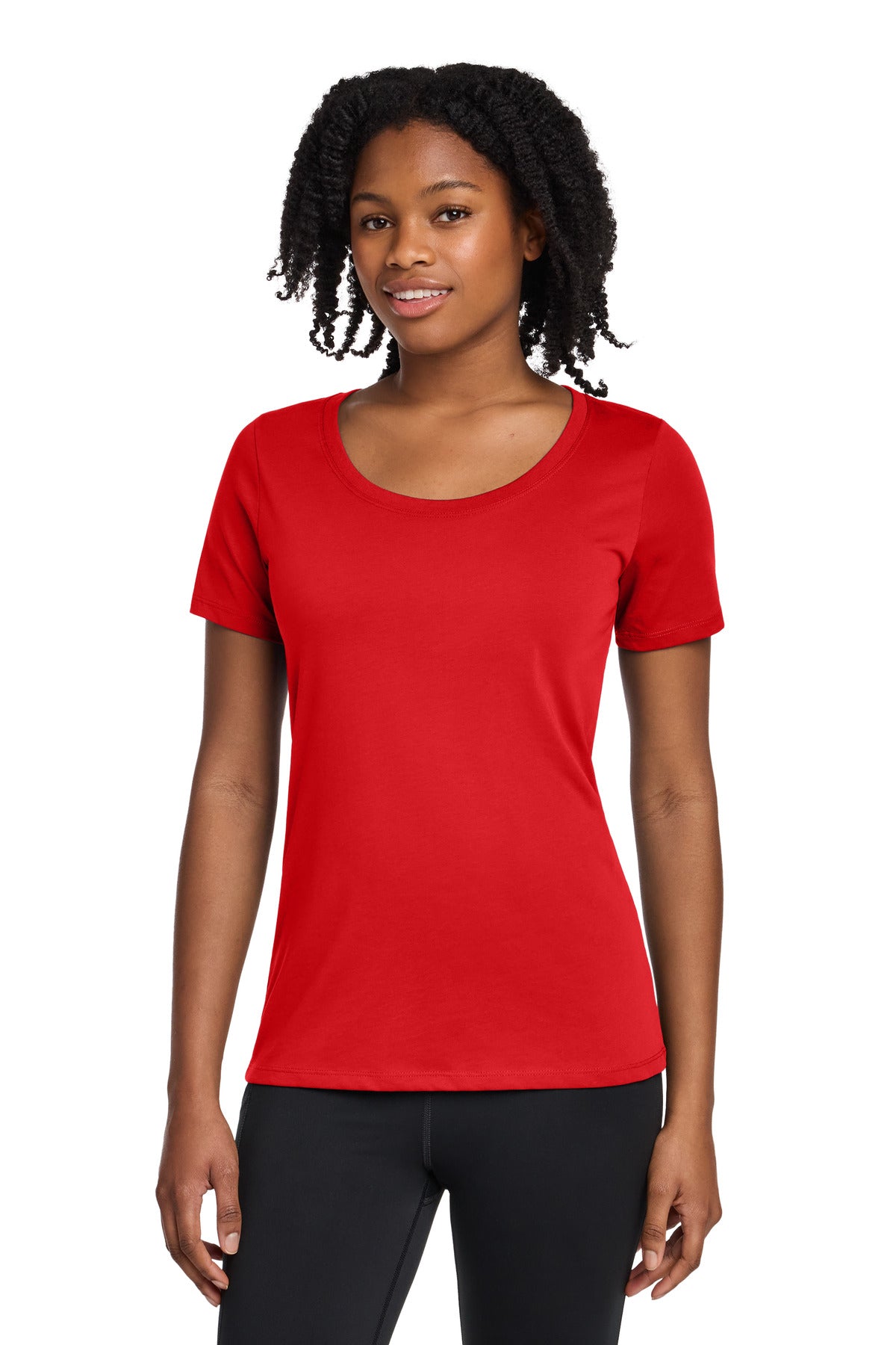 Custom University Red Dri-FIT Cotton/Poly Scoop Neck Tee NKBQ5234, personalized by SanCanDo Swag in Argyle, TX