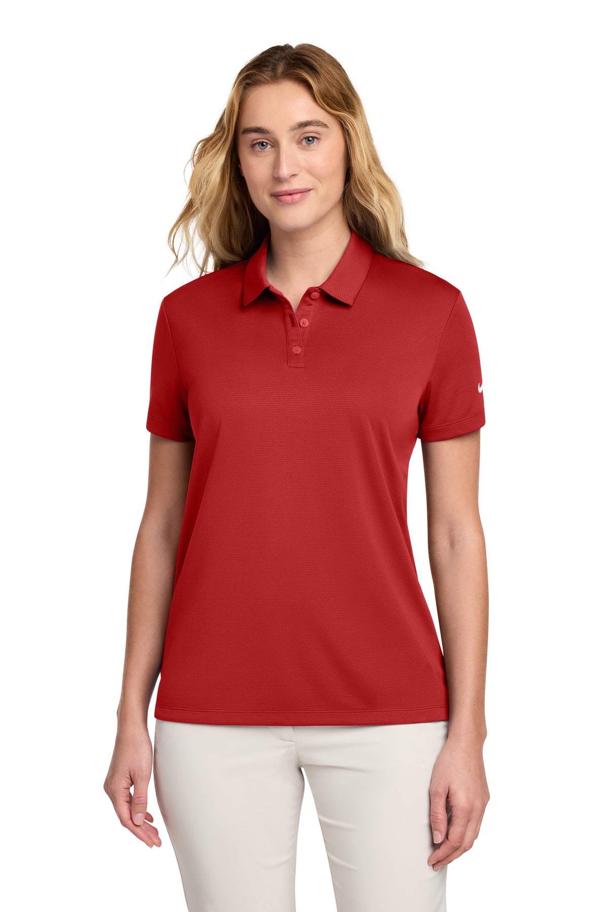 Custom University Red Women's Dry Essential Solid Polo NKBV6043, personalized by SanCanDo Swag in Argyle, TX